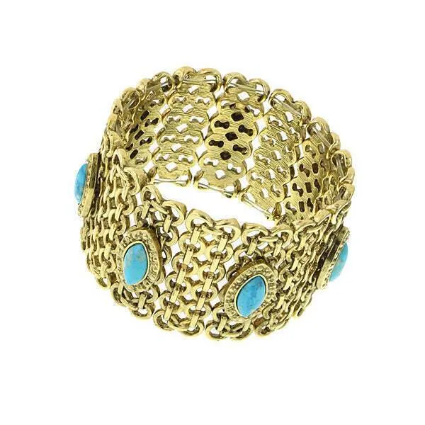 1928 Jewelry Turquoise Color Stone Wide Mesh Bracelet