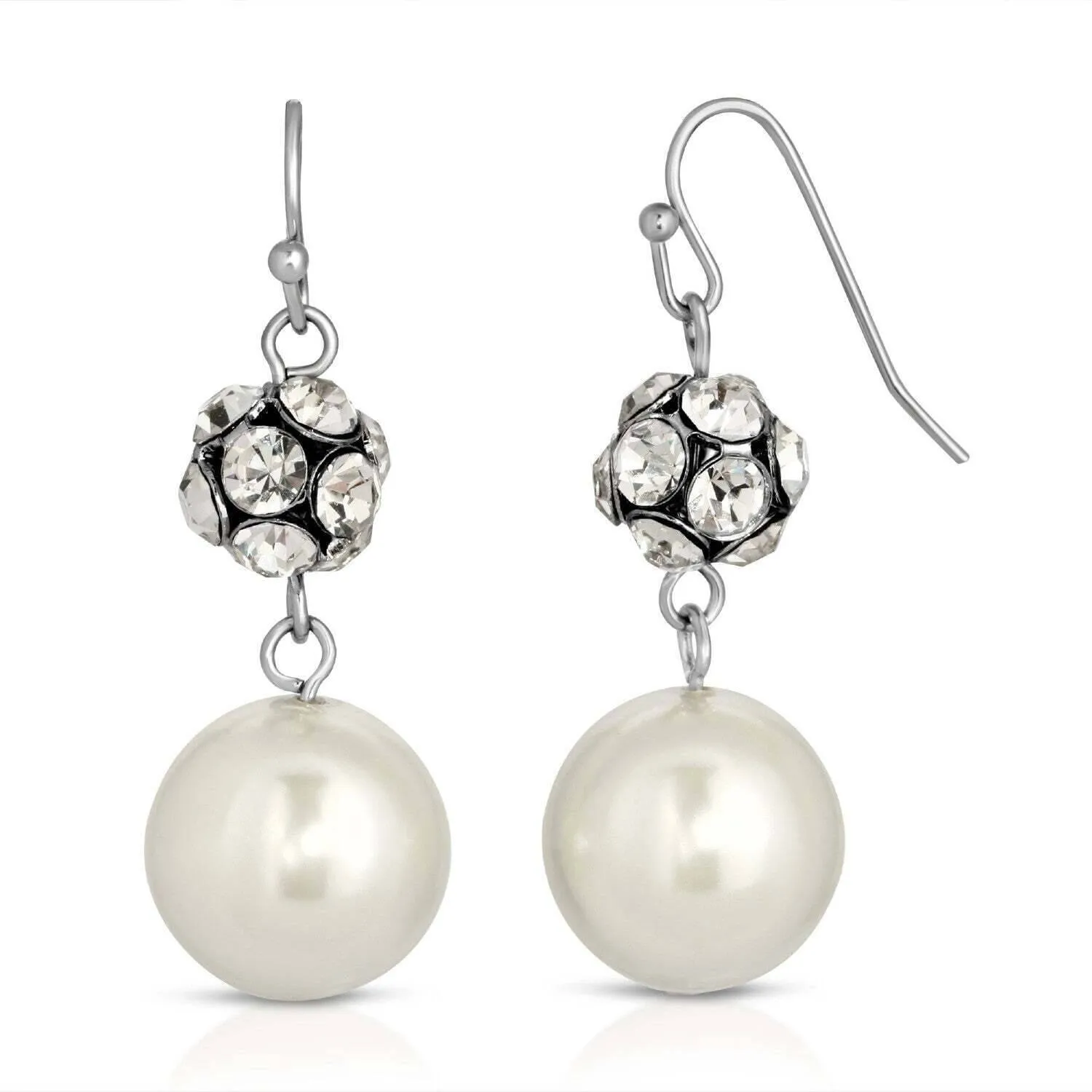 1928 Jewelry White Faux Pearl And Crystal Fireball Drop Earrings