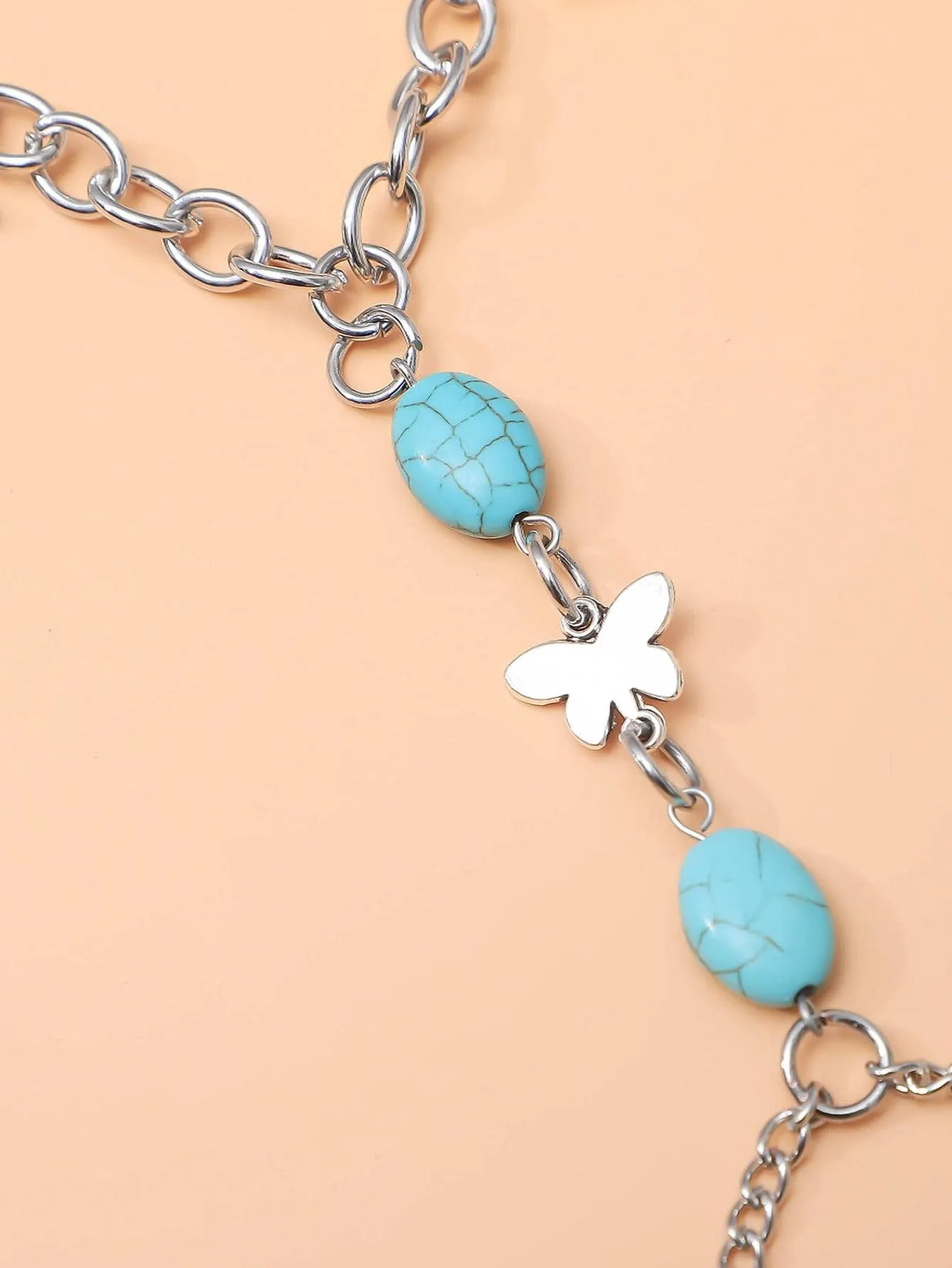 1pc Fashion Zinc Alloy Butterfly & Turquoise Decor Anklet Chain For Women For Daily Decoration