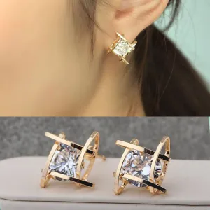 2016 Fashion Exquisite Square Pierced Crystal Zircon Stud Earrings Jewelry For women Ear Studs Gifts Free shipping