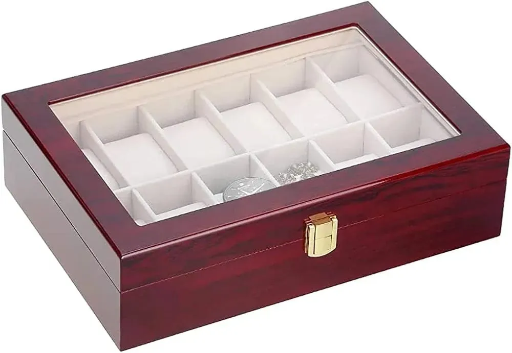 31.7 X 8.2 X 22.4Cm 12 Grid Wooden Watch Display Organizer Box