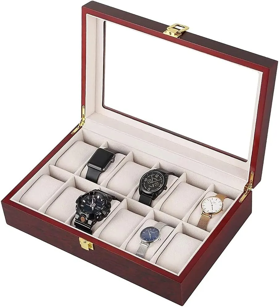 31.7 X 8.2 X 22.4Cm 12 Grid Wooden Watch Display Organizer Box