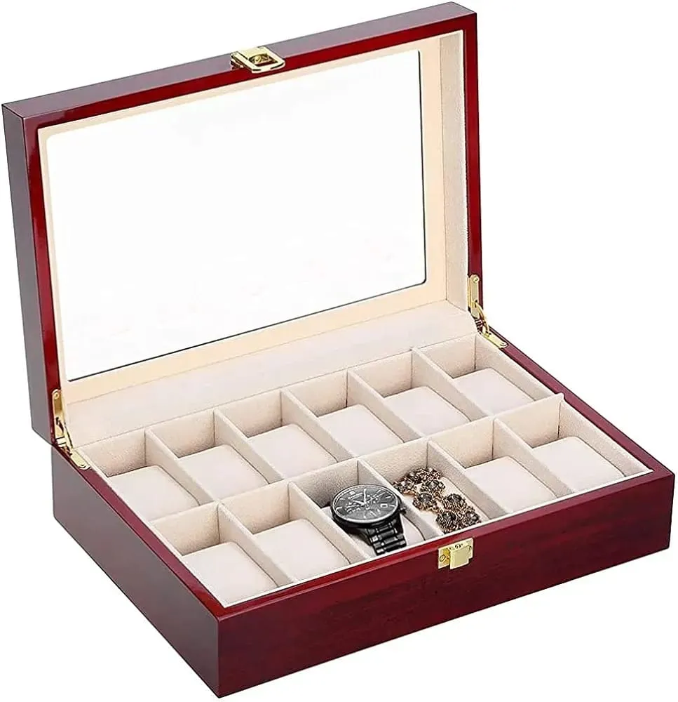 31.7 X 8.2 X 22.4Cm 12 Grid Wooden Watch Display Organizer Box