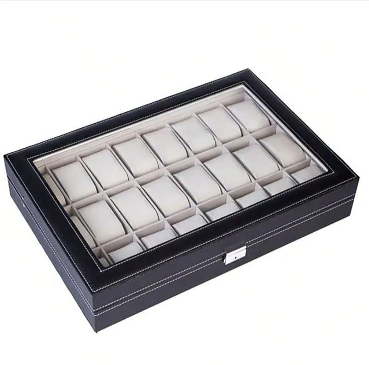 43.3 X 8.7 X 29.3Cm 24 Grid Leather Watch Display Organizer Box