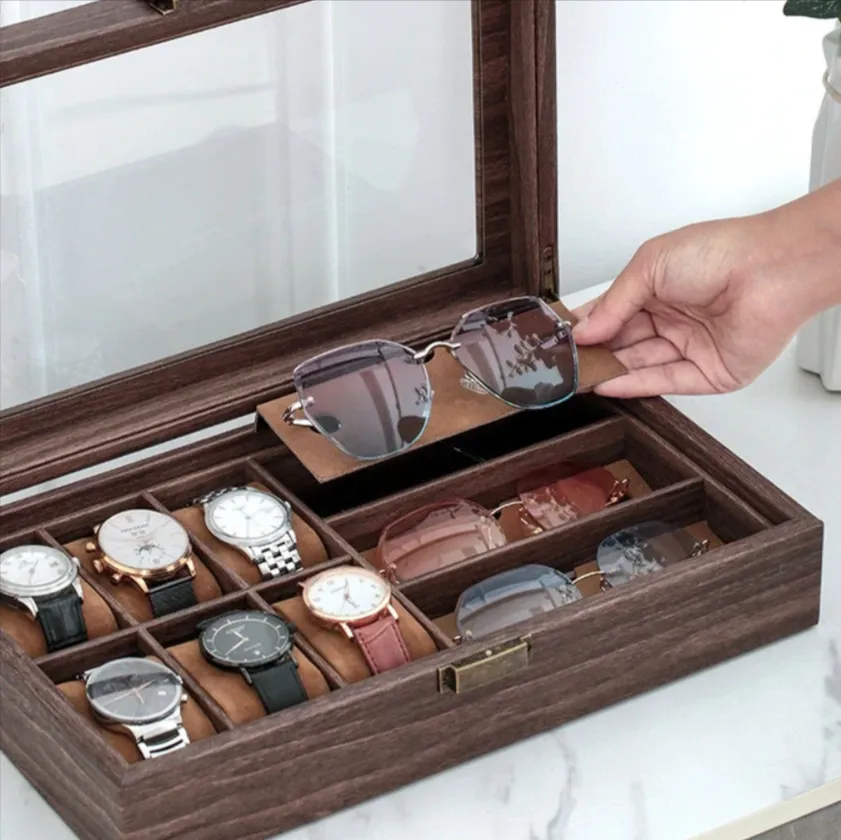 6 Slot Wooden Watches And 3 Slot Sunglasses Display Storage Box Blwl0033