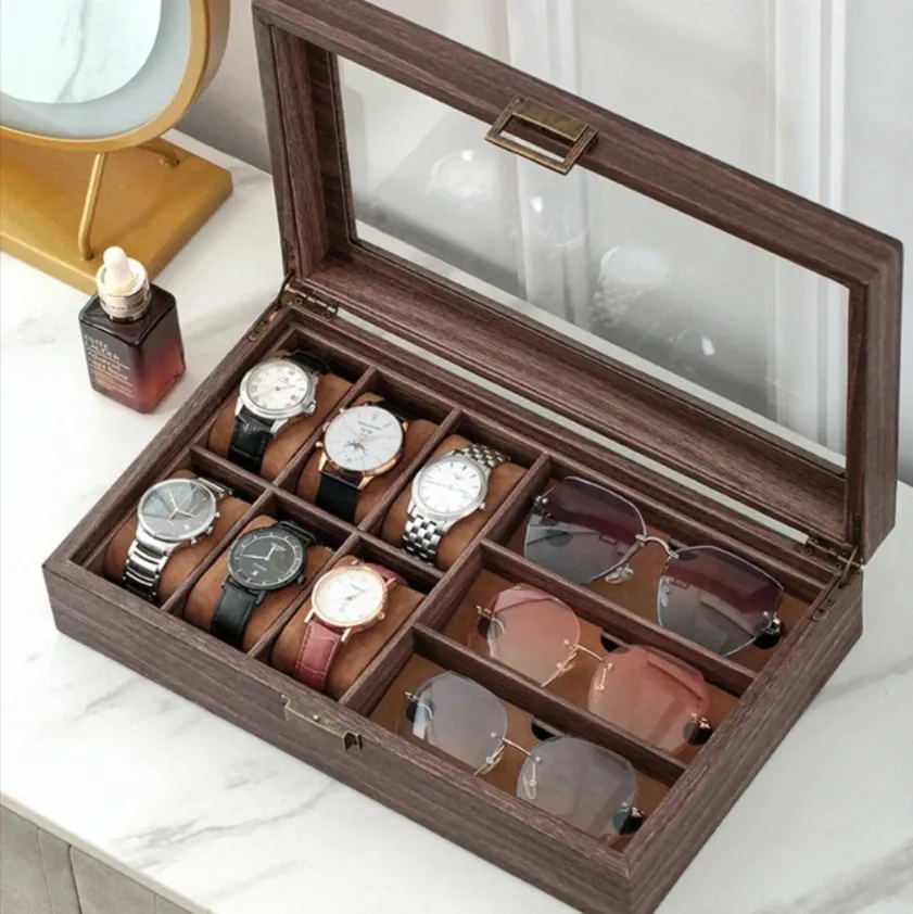 6 Slot Wooden Watches And 3 Slot Sunglasses Display Storage Box Blwl0033