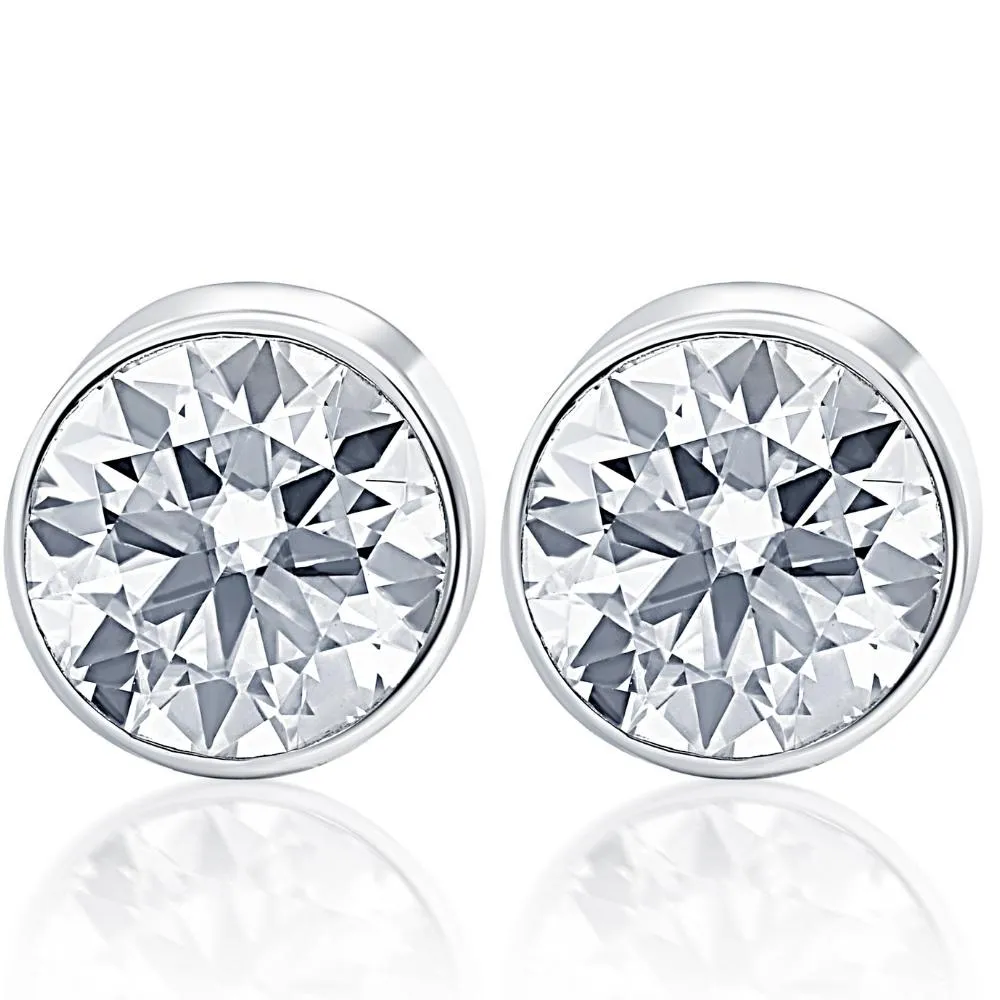 .75Ct Round Brilliant Cut Natural Diamond Stud Earrings in 14K Gold Round Bezel Setting