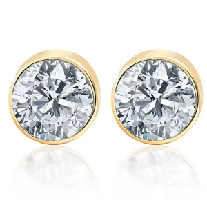 .75Ct Round Brilliant Cut Natural Diamond Stud Earrings in 14K Gold Round Bezel Setting