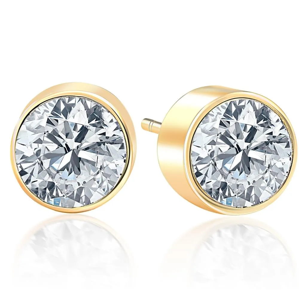 .75Ct Round Brilliant Cut Natural Diamond Stud Earrings in 14K Gold Round Bezel Setting