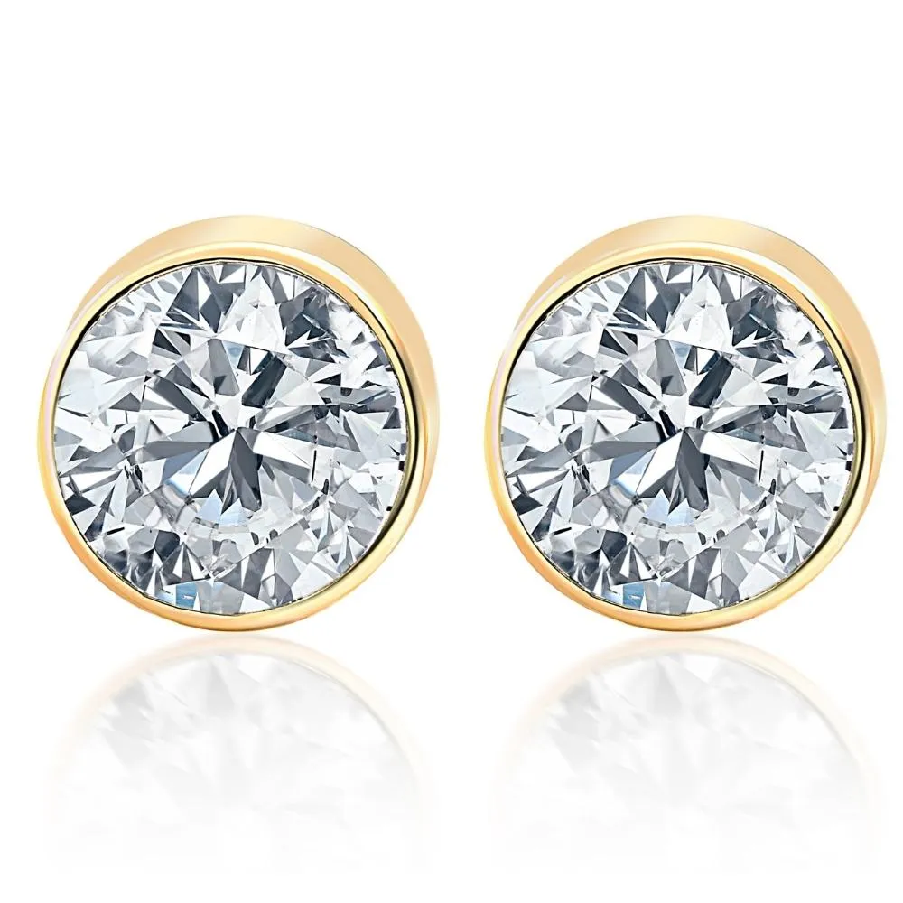 .75Ct Round Brilliant Cut Natural Diamond Stud Earrings in 14K Gold Round Bezel Setting