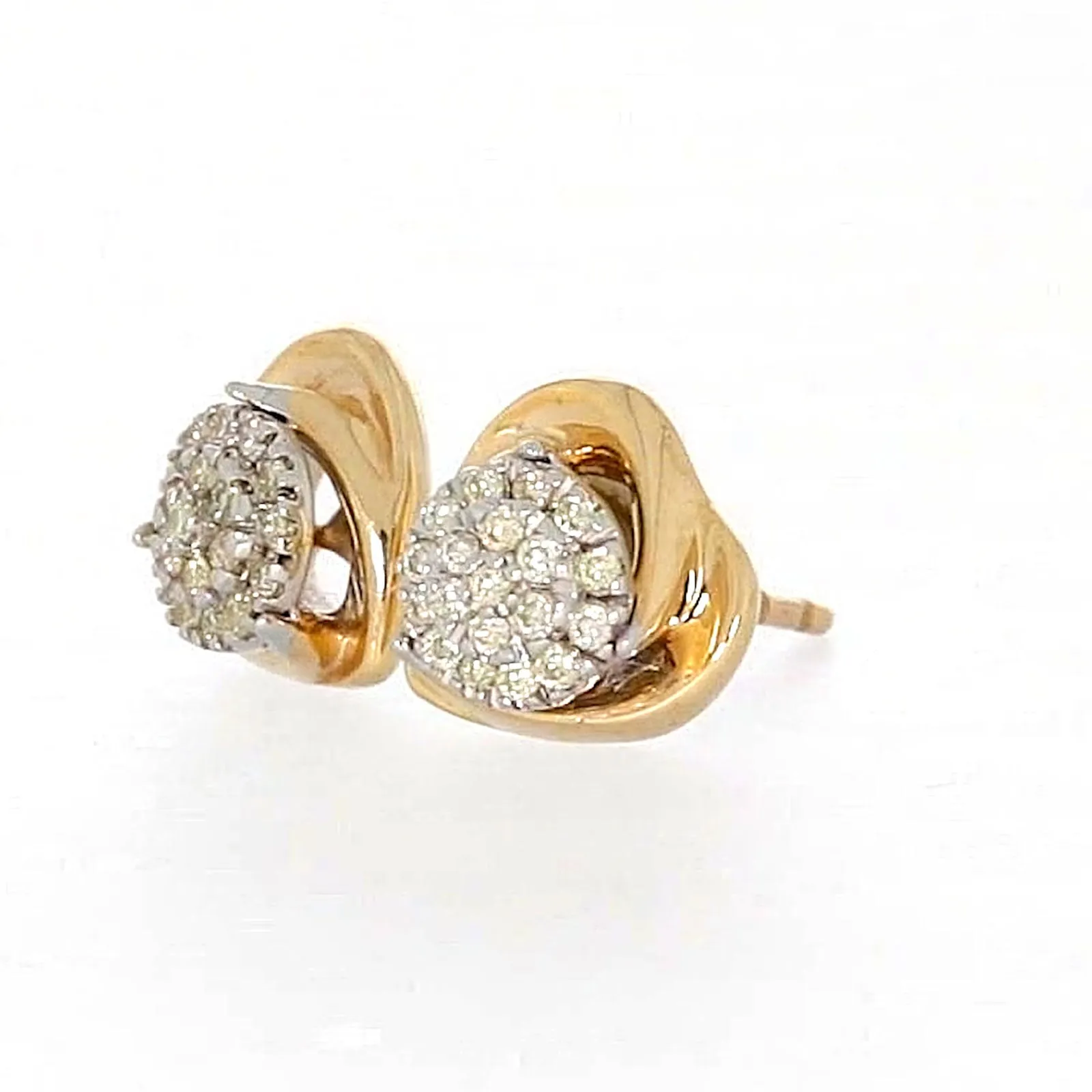 9ct Two Tone Gold Round Brilliant Cut 0.10 Carat tw of Diamonds  Stud Earrings