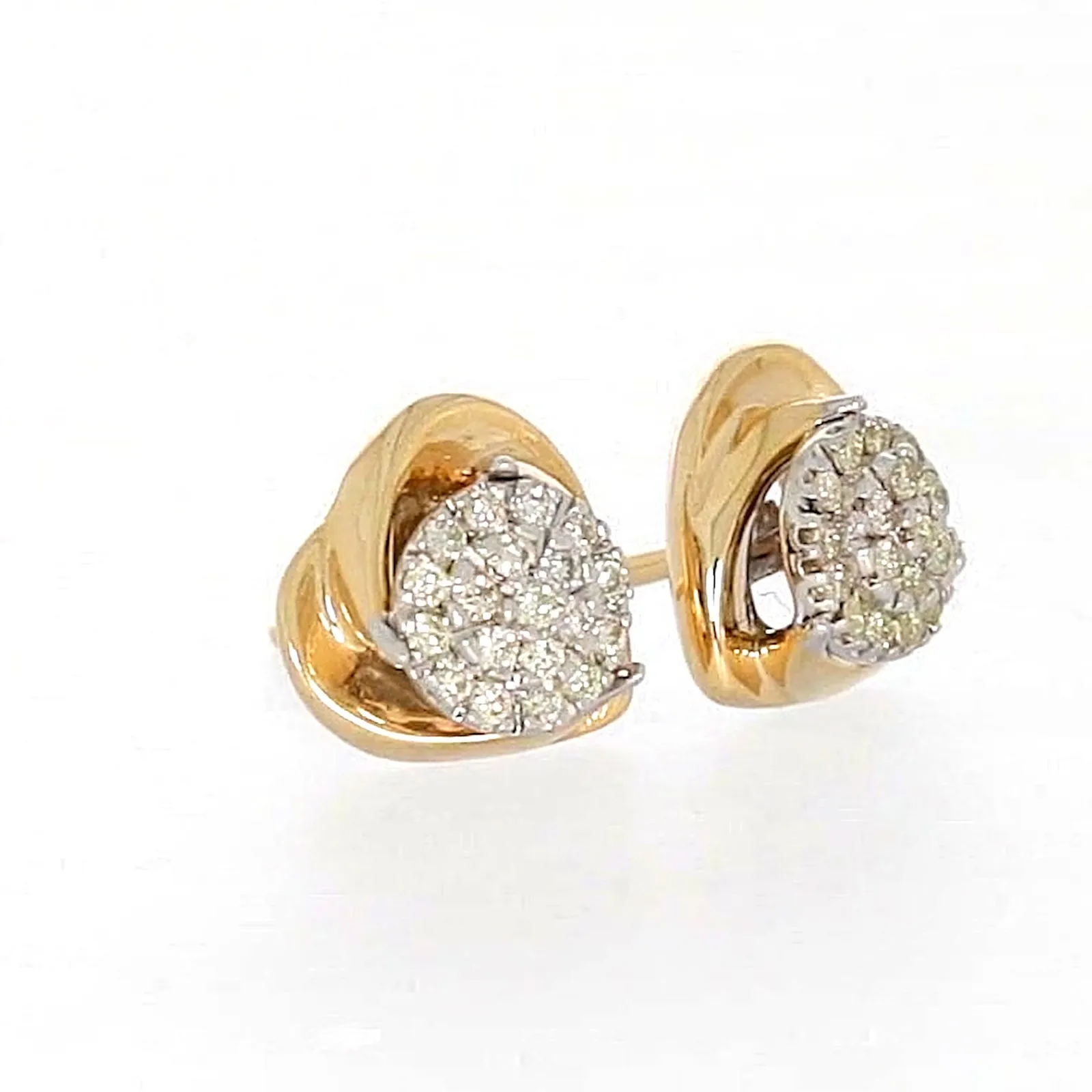 9ct Two Tone Gold Round Brilliant Cut 0.10 Carat tw of Diamonds  Stud Earrings