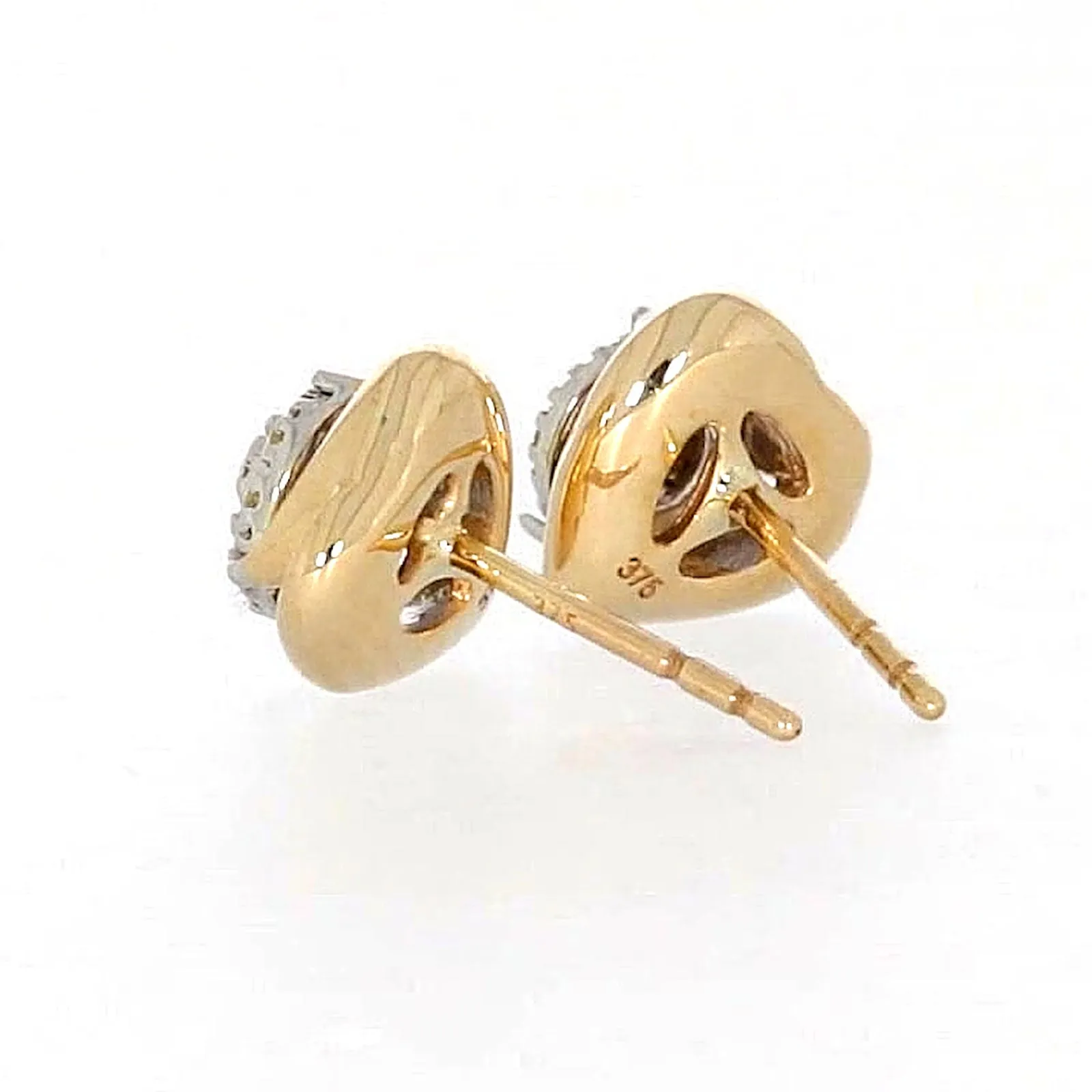 9ct Two Tone Gold Round Brilliant Cut 0.10 Carat tw of Diamonds  Stud Earrings