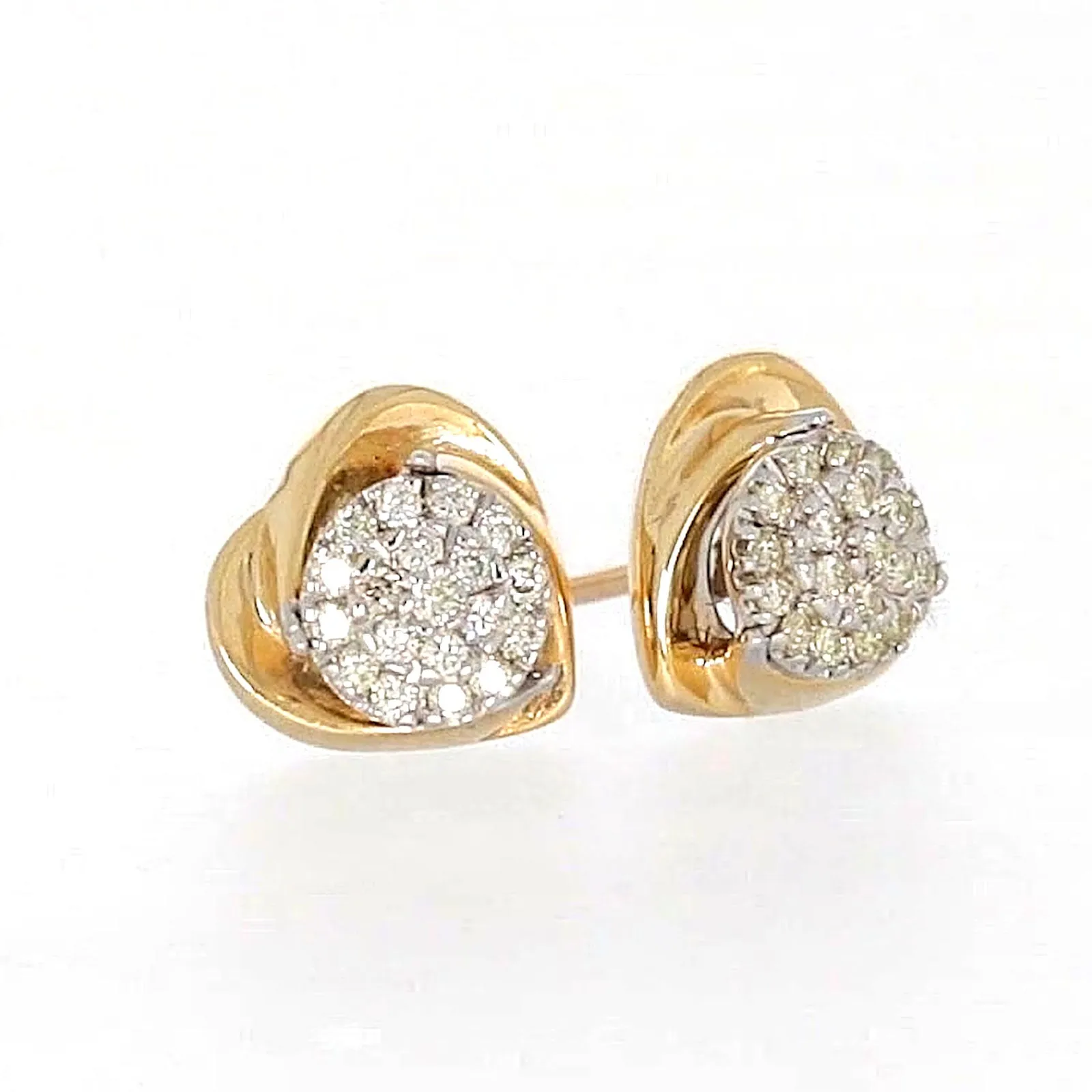 9ct Two Tone Gold Round Brilliant Cut 0.10 Carat tw of Diamonds  Stud Earrings