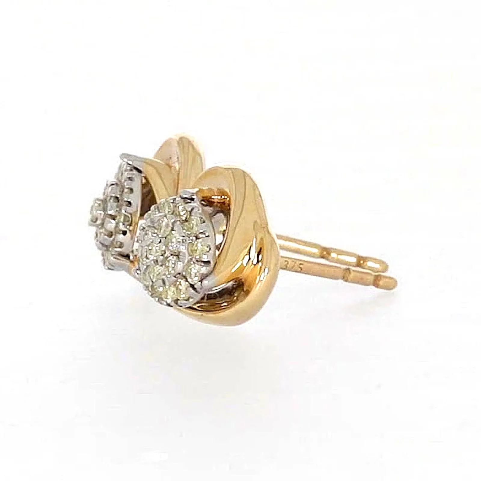 9ct Two Tone Gold Round Brilliant Cut 0.10 Carat tw of Diamonds  Stud Earrings