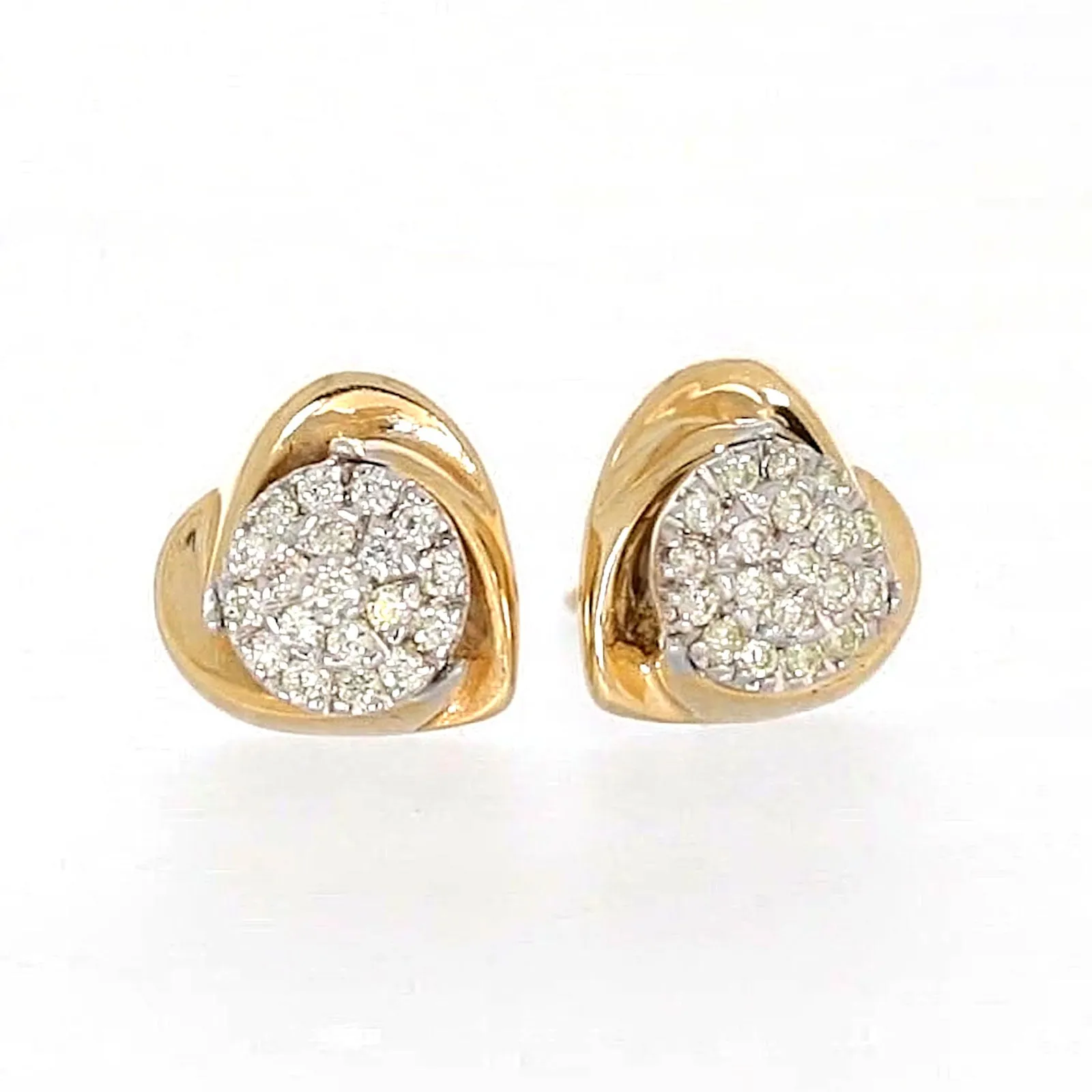 9ct Two Tone Gold Round Brilliant Cut 0.10 Carat tw of Diamonds  Stud Earrings