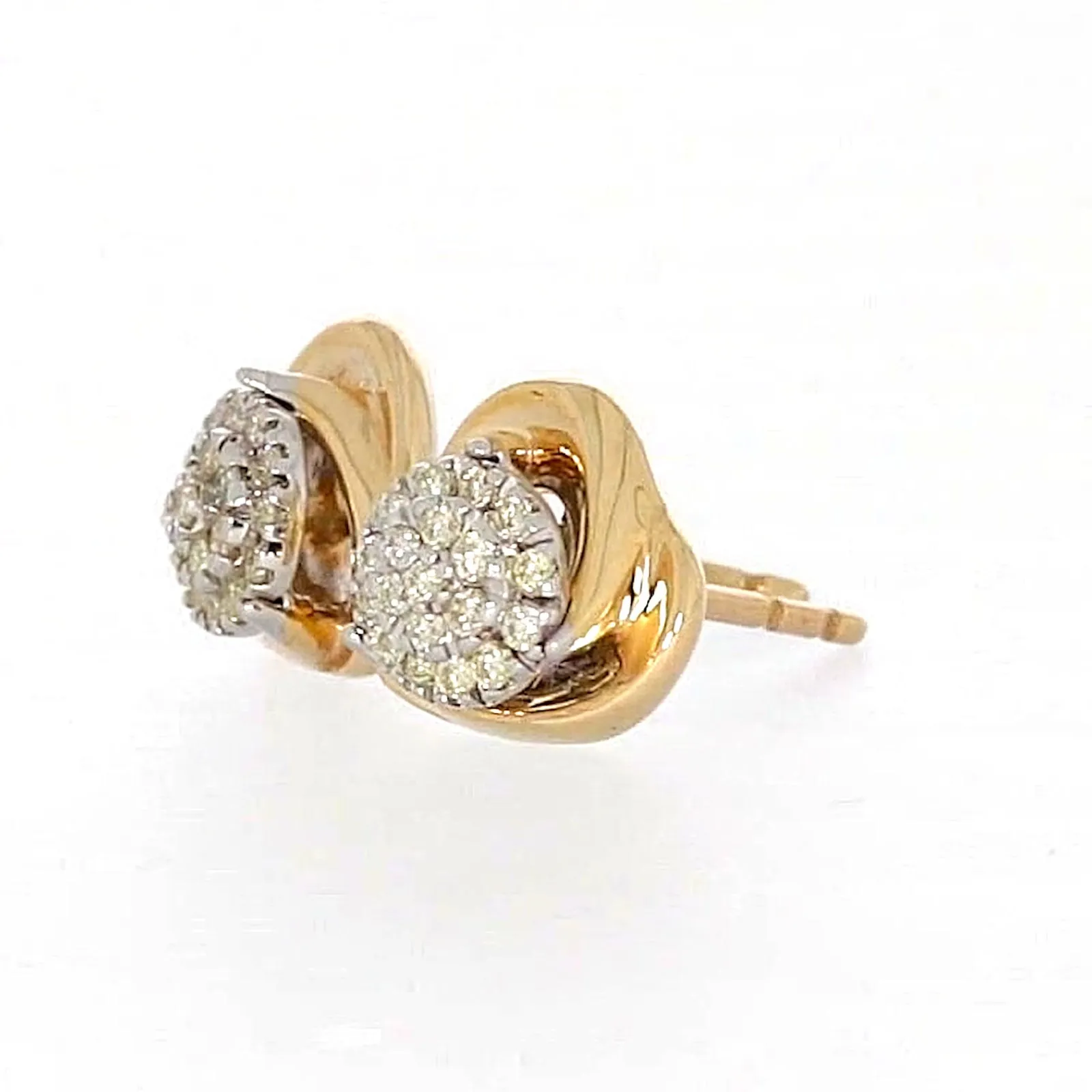 9ct Two Tone Gold Round Brilliant Cut 0.10 Carat tw of Diamonds  Stud Earrings