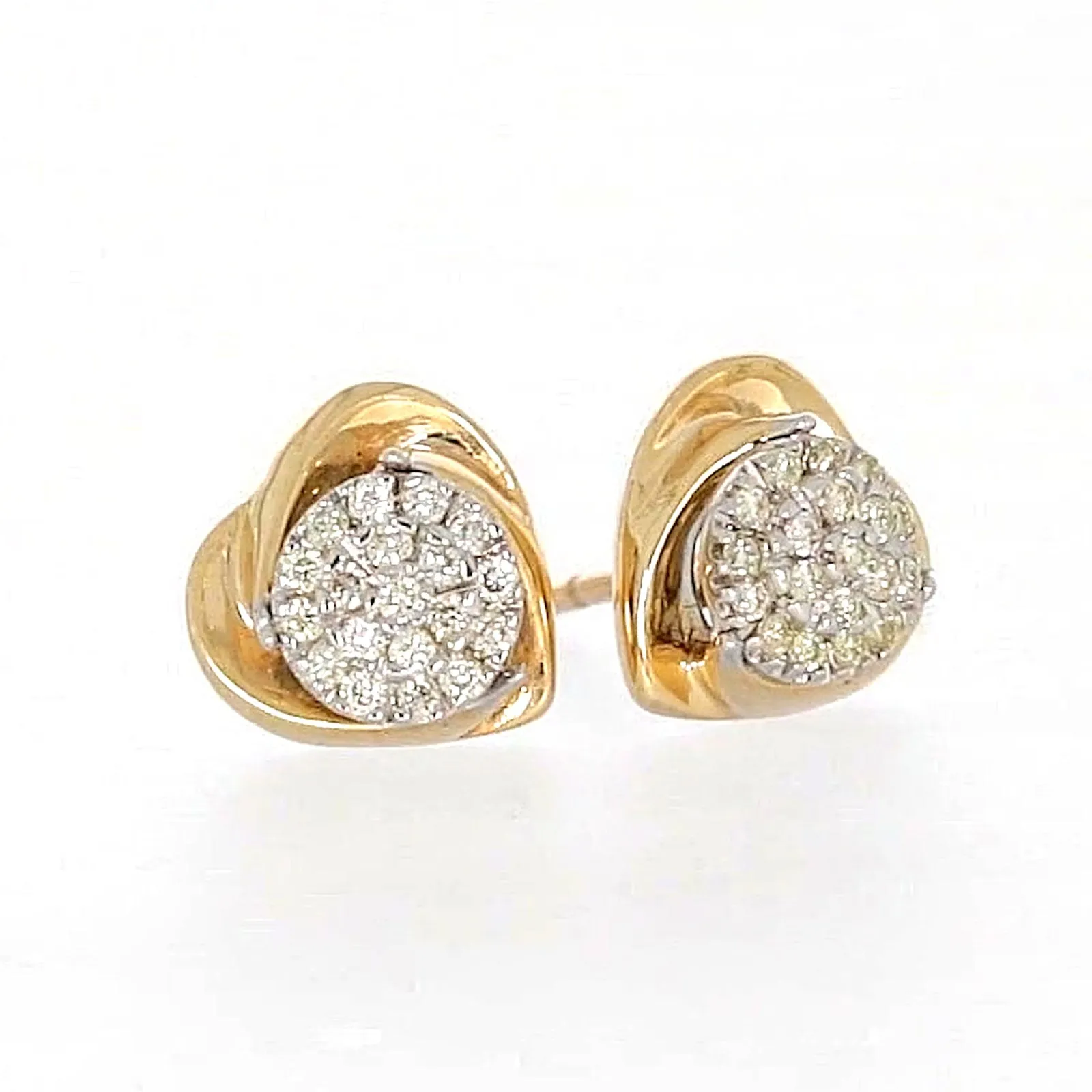 9ct Two Tone Gold Round Brilliant Cut 0.10 Carat tw of Diamonds  Stud Earrings