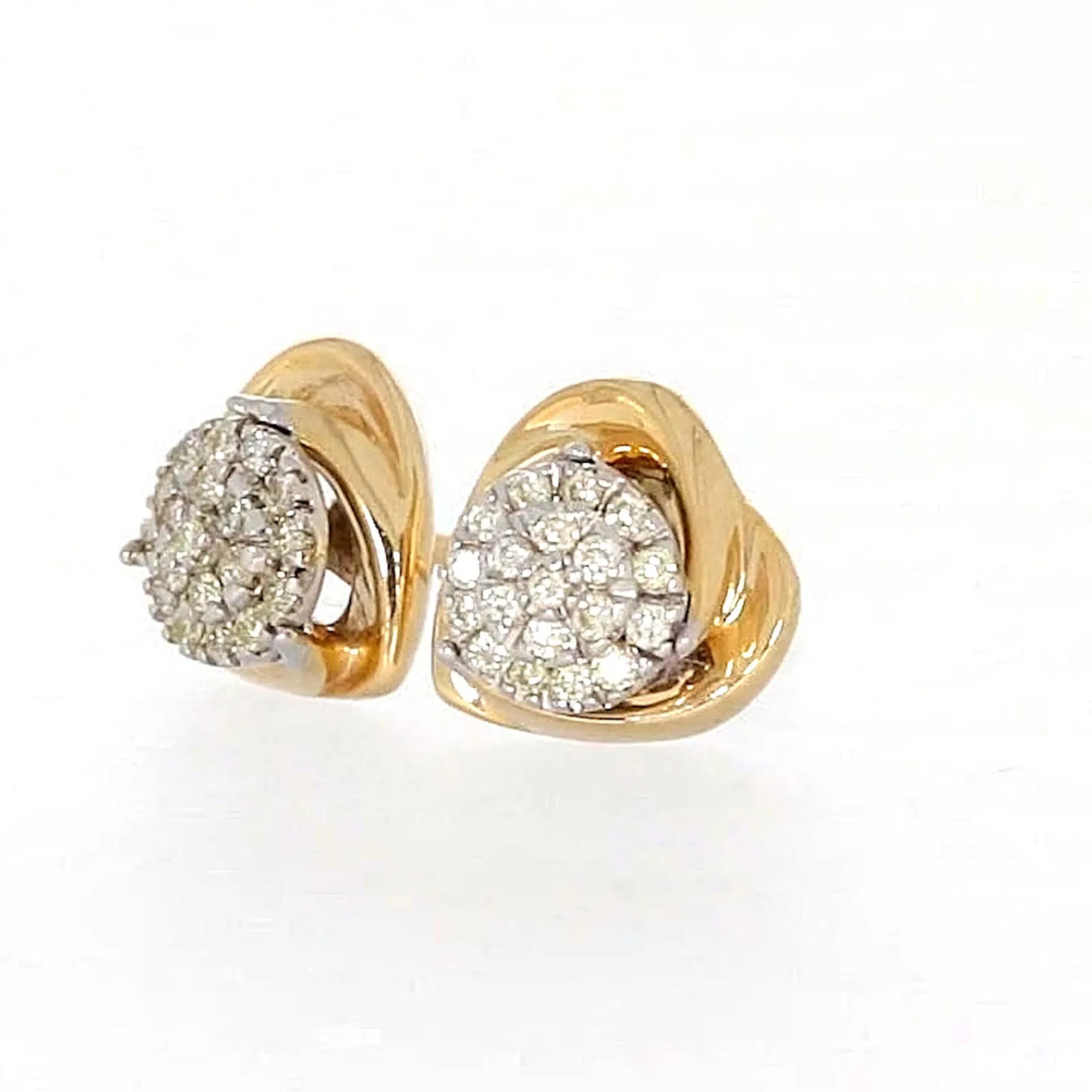 9ct Two Tone Gold Round Brilliant Cut 0.10 Carat tw of Diamonds  Stud Earrings