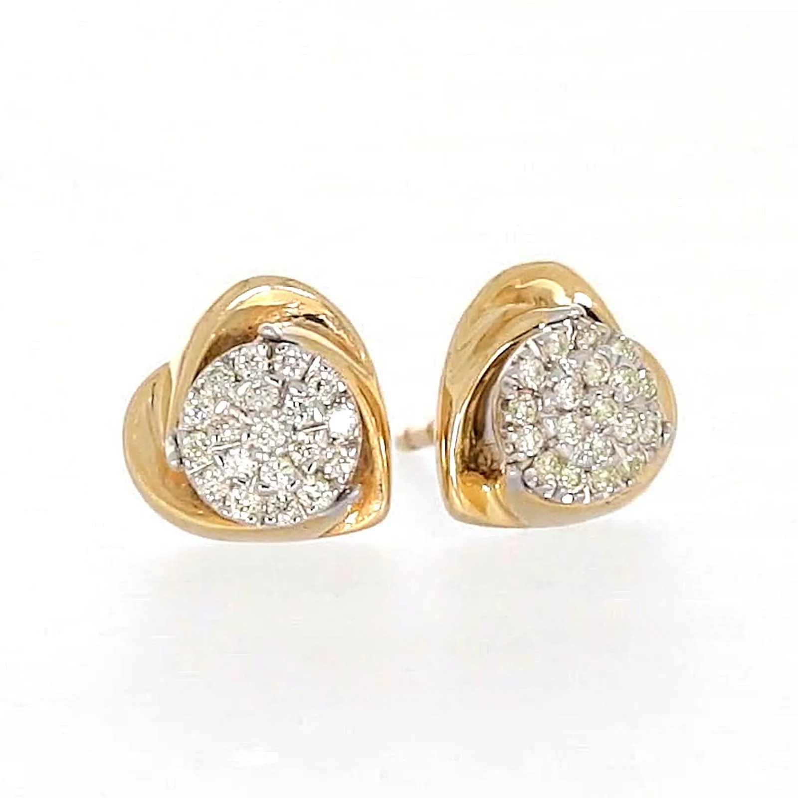 9ct Two Tone Gold Round Brilliant Cut 0.10 Carat tw of Diamonds  Stud Earrings