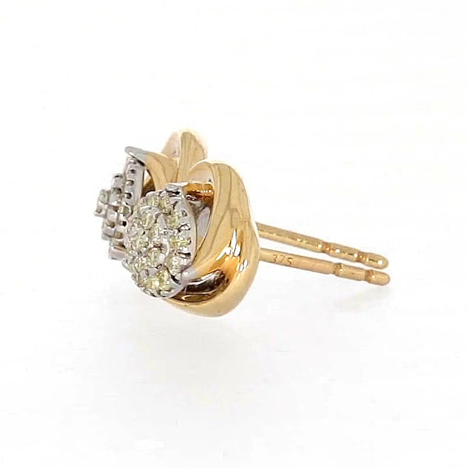 9ct Two Tone Gold Round Brilliant Cut 0.10 Carat tw of Diamonds  Stud Earrings