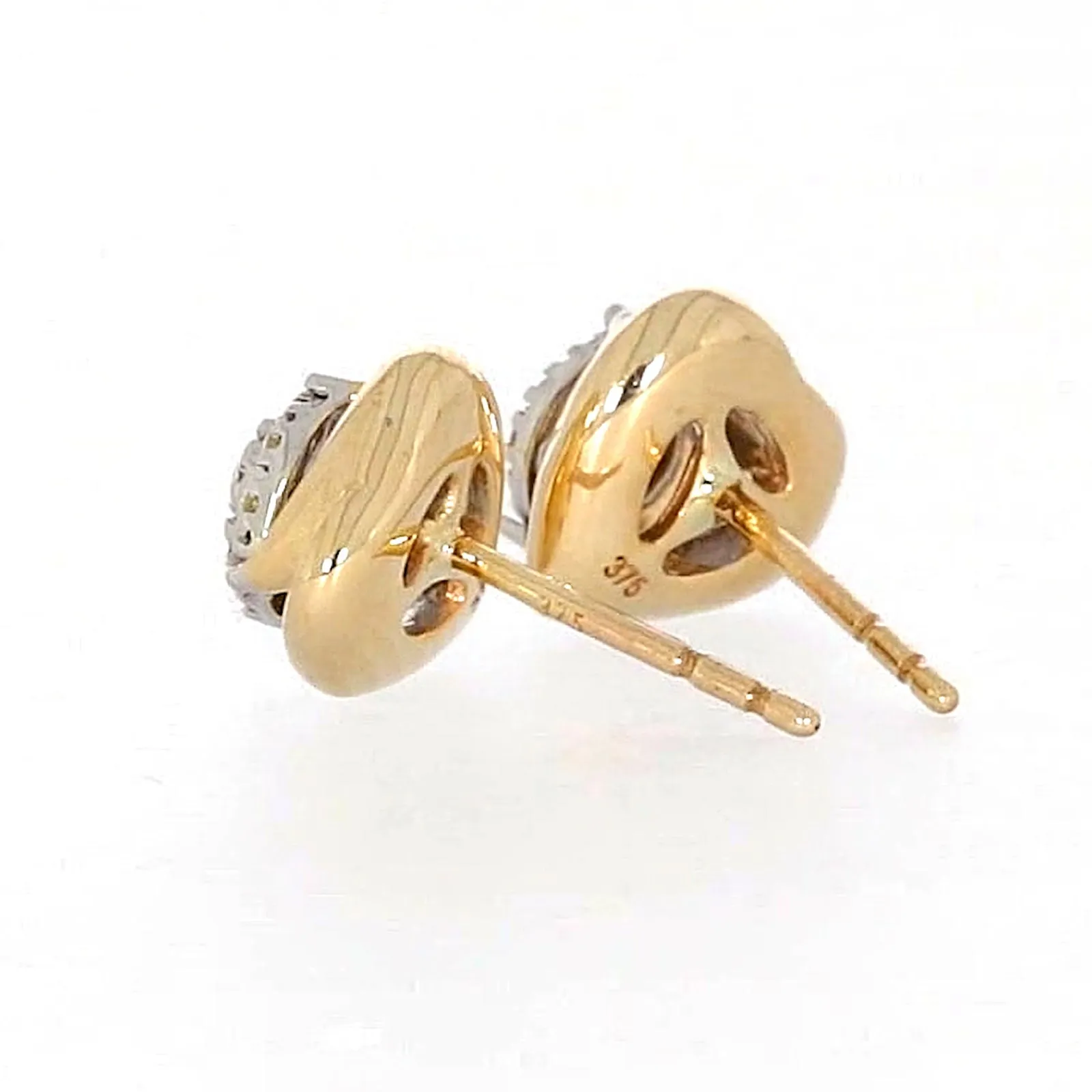 9ct Two Tone Gold Round Brilliant Cut 0.10 Carat tw of Diamonds  Stud Earrings