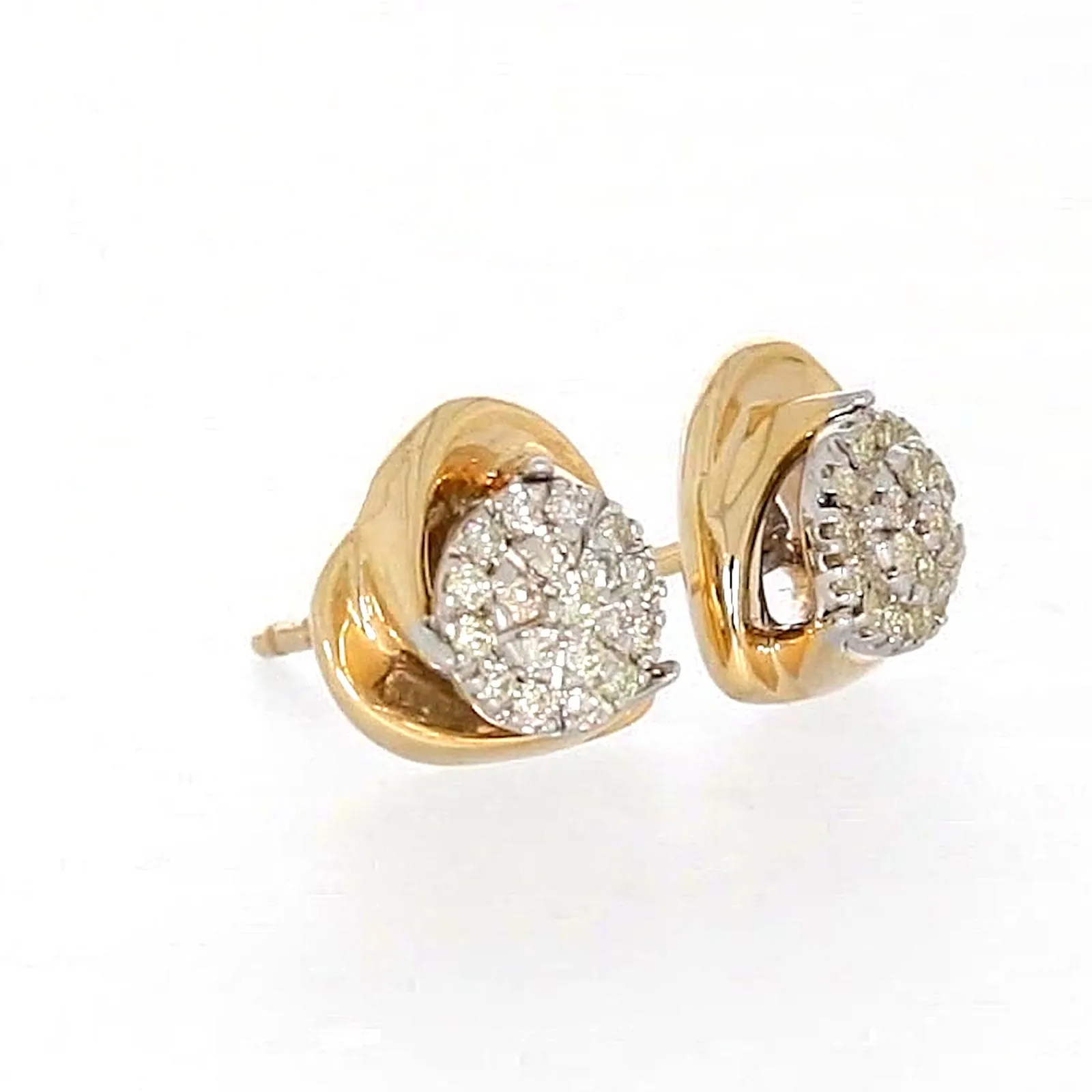 9ct Two Tone Gold Round Brilliant Cut 0.10 Carat tw of Diamonds  Stud Earrings