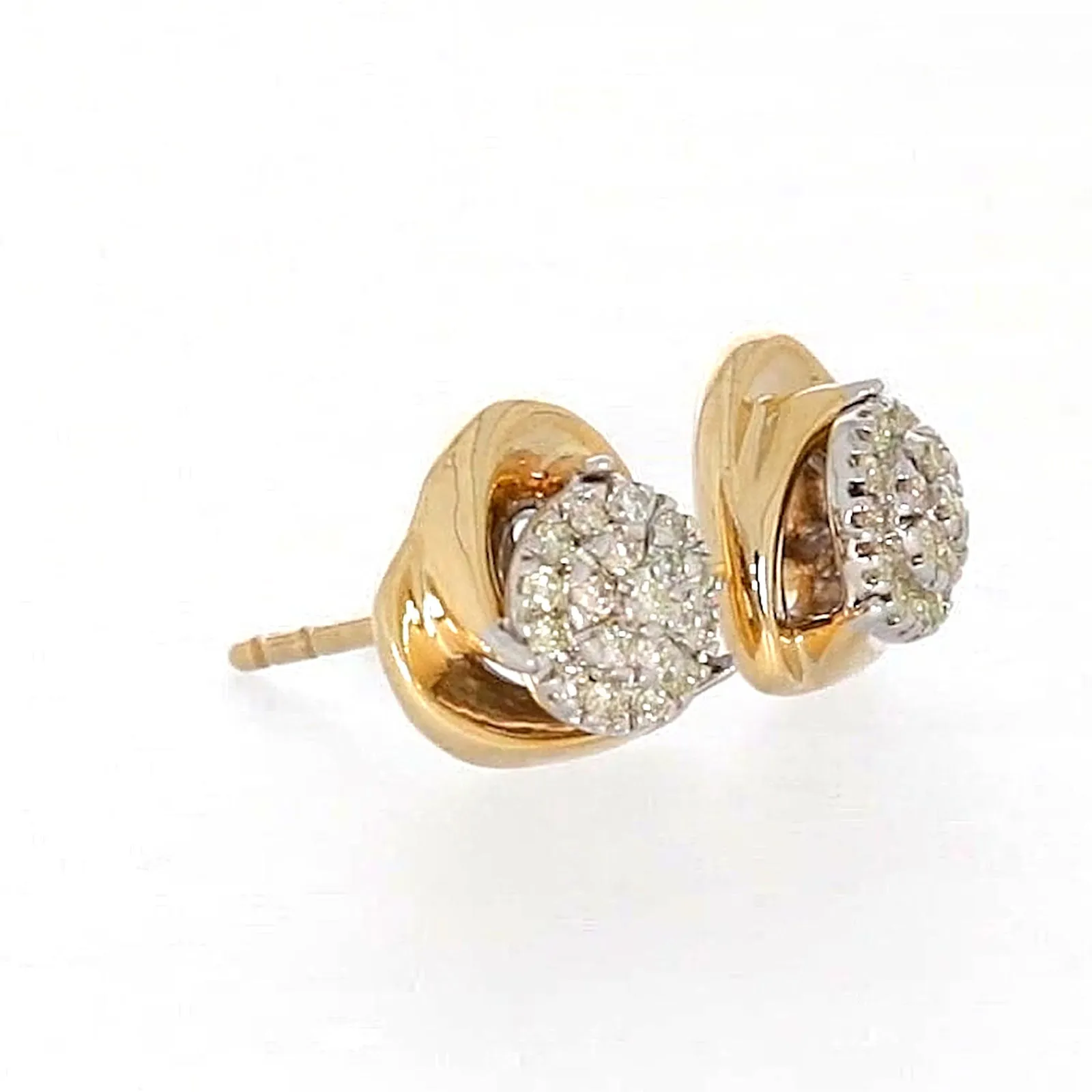 9ct Two Tone Gold Round Brilliant Cut 0.10 Carat tw of Diamonds  Stud Earrings