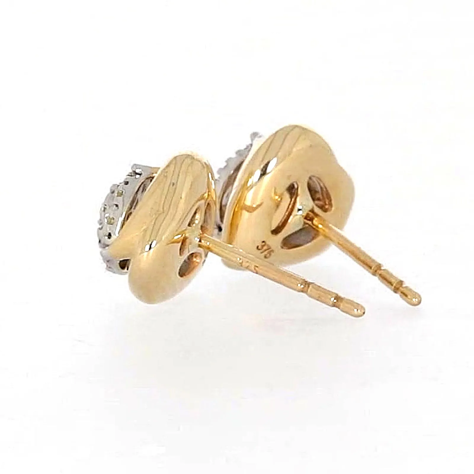 9ct Two Tone Gold Round Brilliant Cut 0.10 Carat tw of Diamonds  Stud Earrings