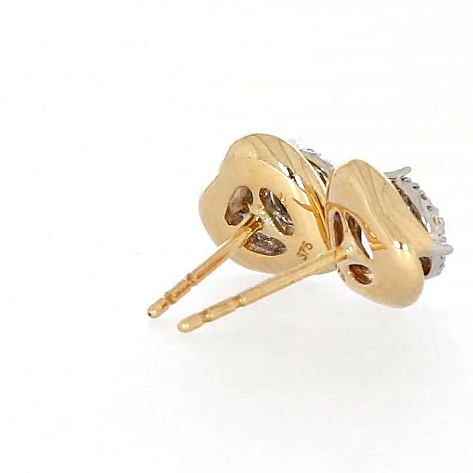 9ct Two Tone Gold Round Brilliant Cut 0.10 Carat tw of Diamonds  Stud Earrings