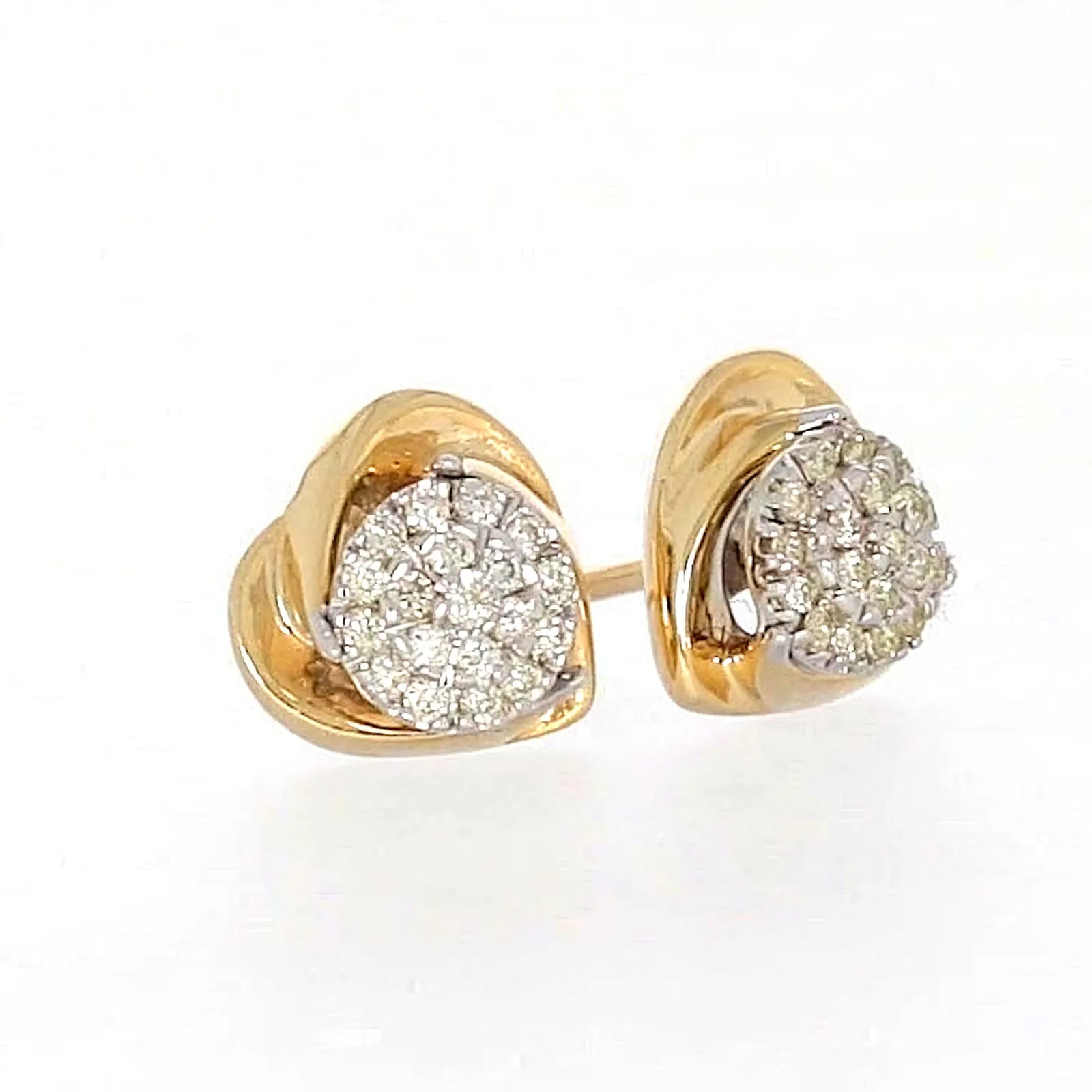 9ct Two Tone Gold Round Brilliant Cut 0.10 Carat tw of Diamonds  Stud Earrings