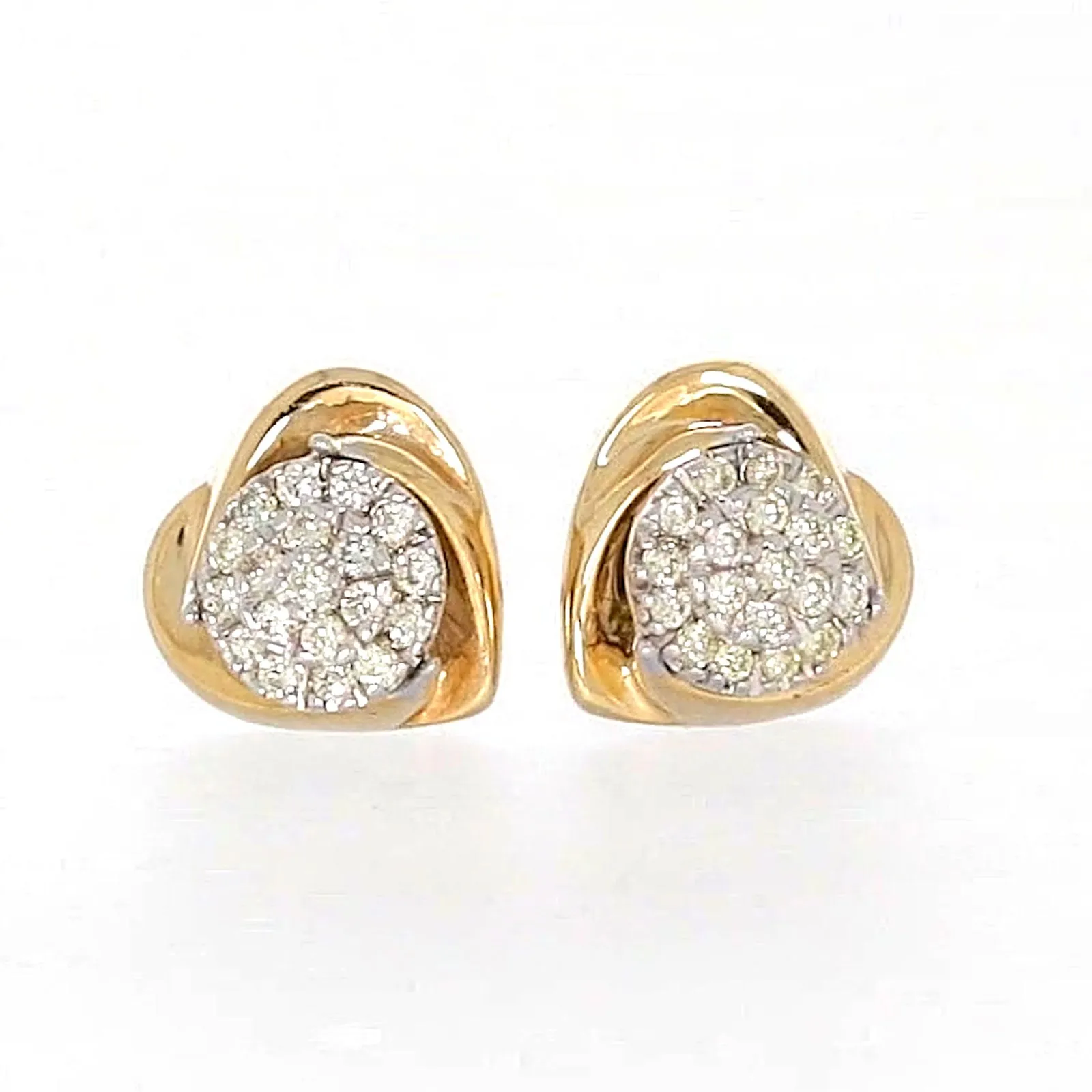 9ct Two Tone Gold Round Brilliant Cut 0.10 Carat tw of Diamonds  Stud Earrings