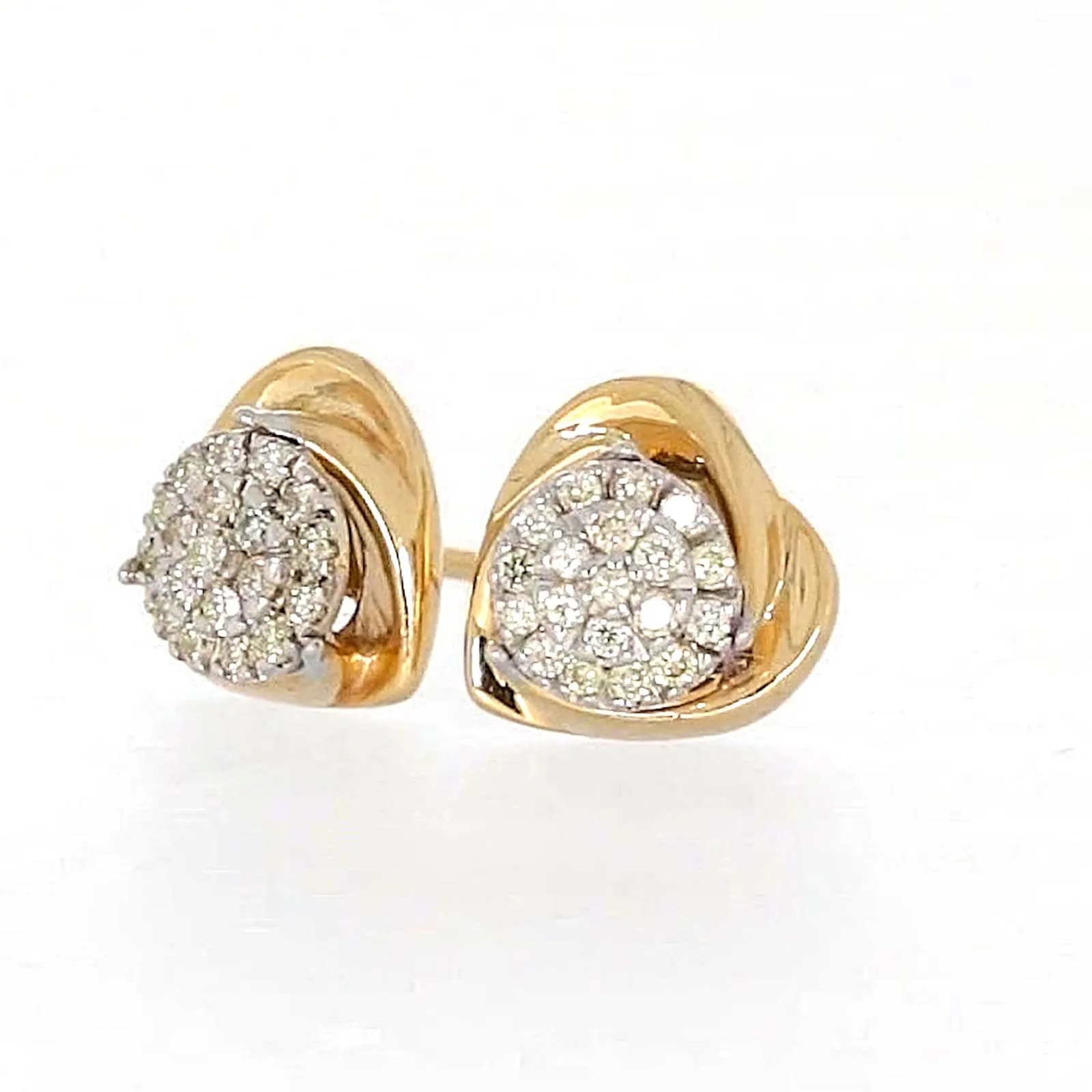 9ct Two Tone Gold Round Brilliant Cut 0.10 Carat tw of Diamonds  Stud Earrings