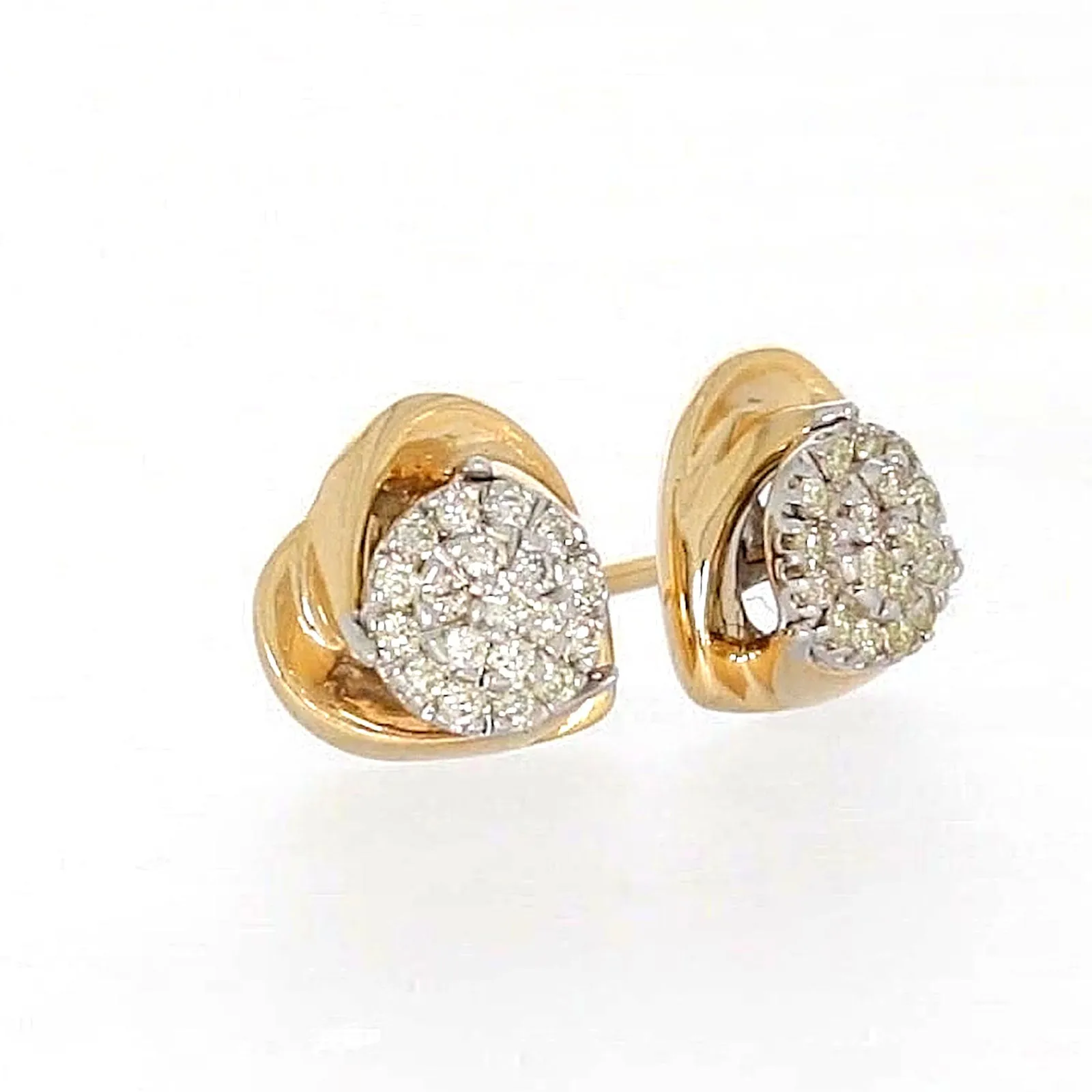 9ct Two Tone Gold Round Brilliant Cut 0.10 Carat tw of Diamonds  Stud Earrings