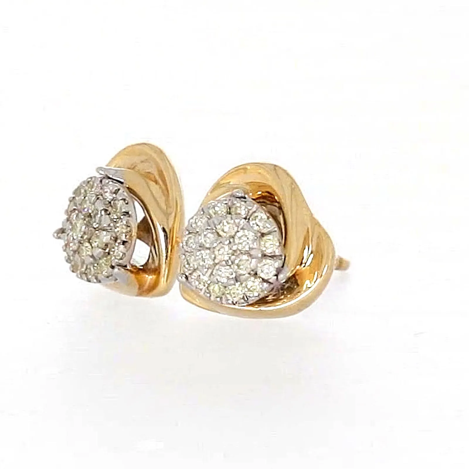 9ct Two Tone Gold Round Brilliant Cut 0.10 Carat tw of Diamonds  Stud Earrings