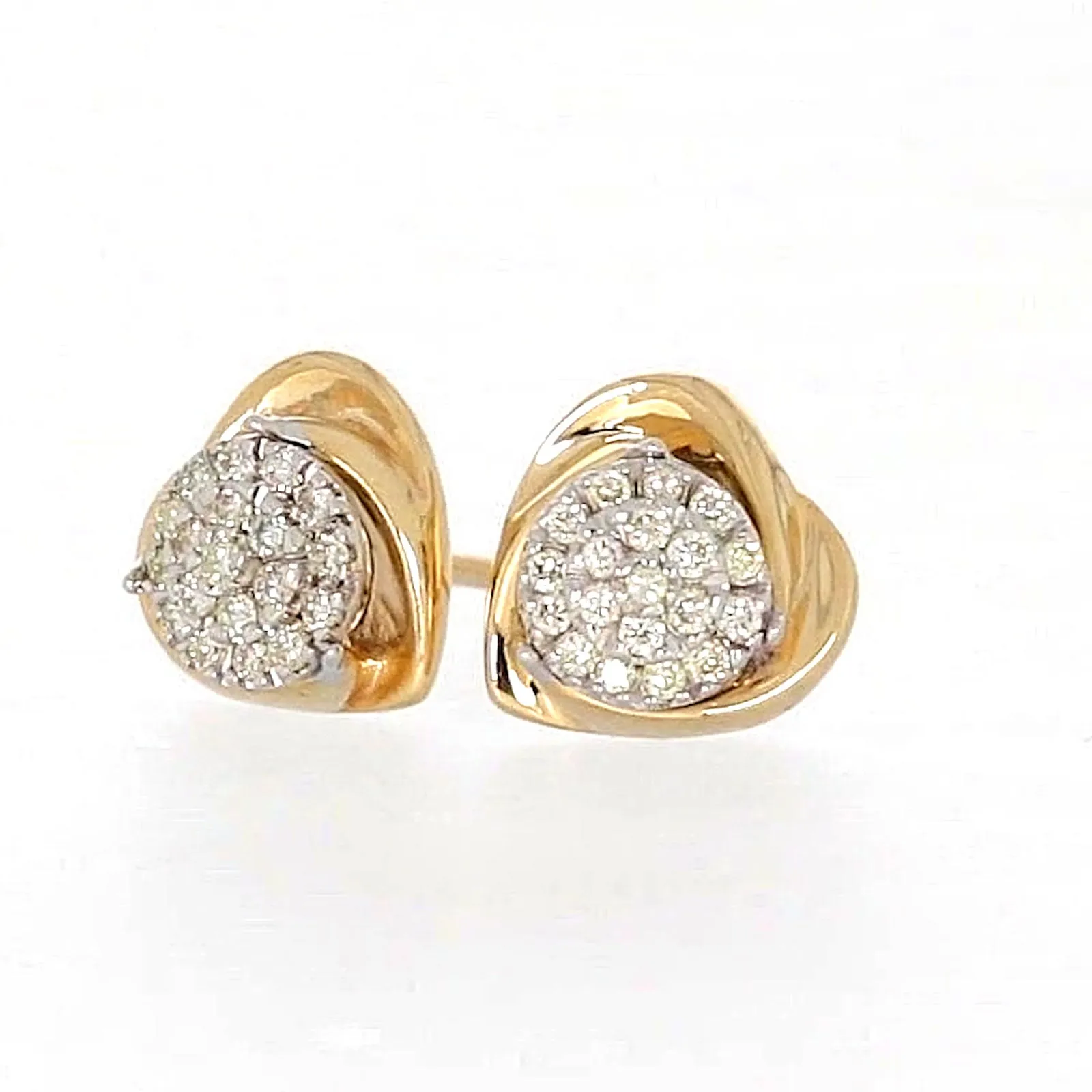 9ct Two Tone Gold Round Brilliant Cut 0.10 Carat tw of Diamonds  Stud Earrings