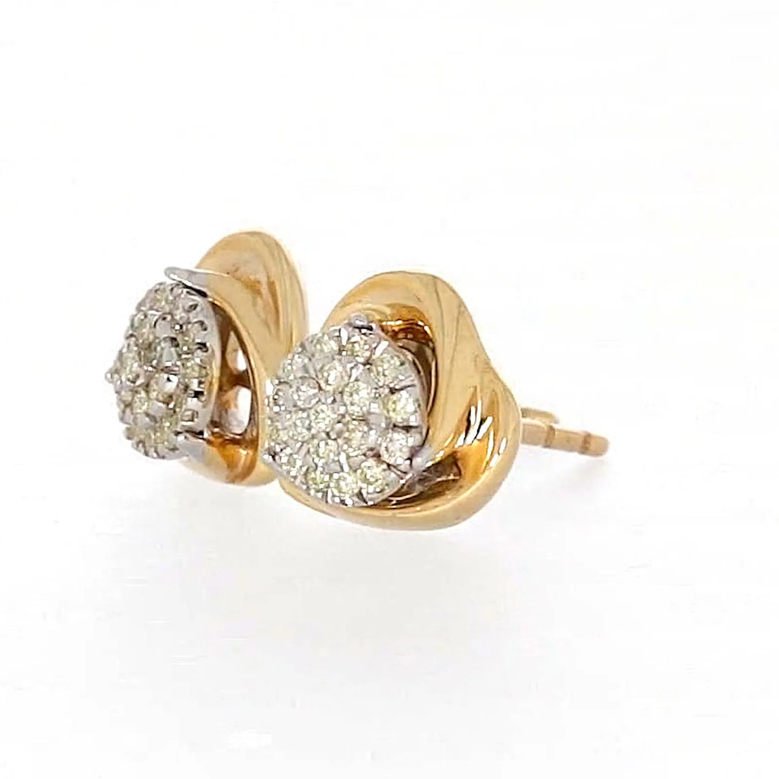 9ct Two Tone Gold Round Brilliant Cut 0.10 Carat tw of Diamonds  Stud Earrings