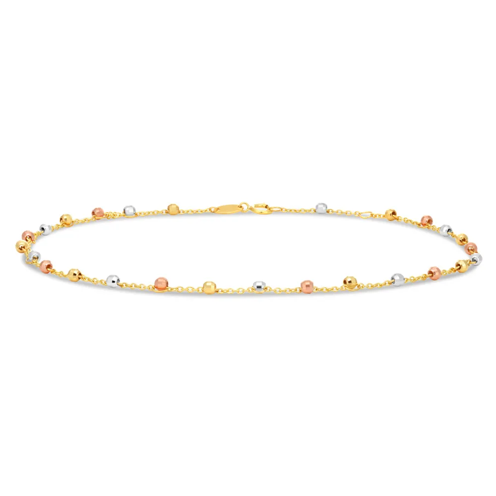 9ct Yellow Gold Ball Charms on 27cm Trace Link Anklet