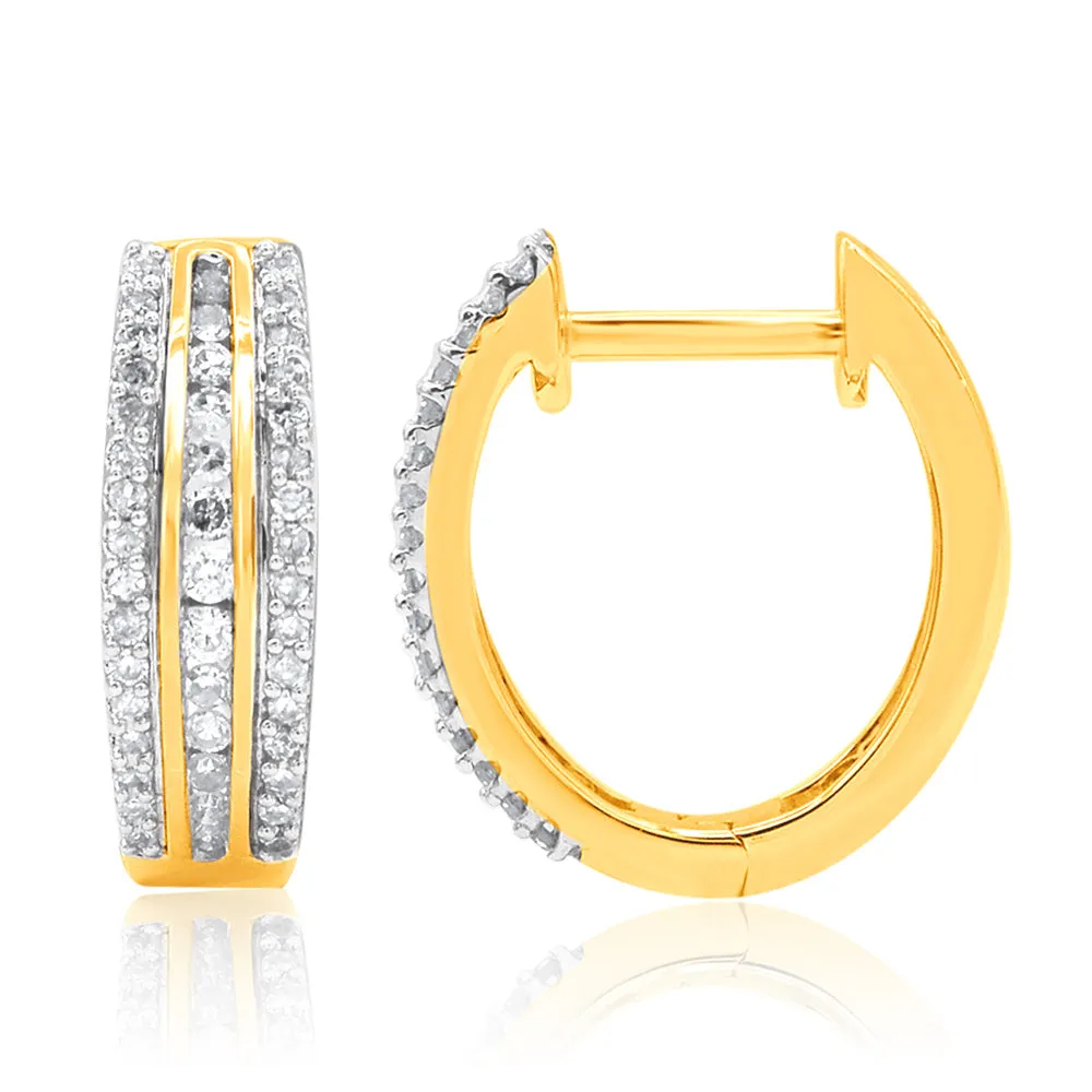 9ct Yellow Gold Diamond Hoop Earrings With 90 Brilliant Diamonds