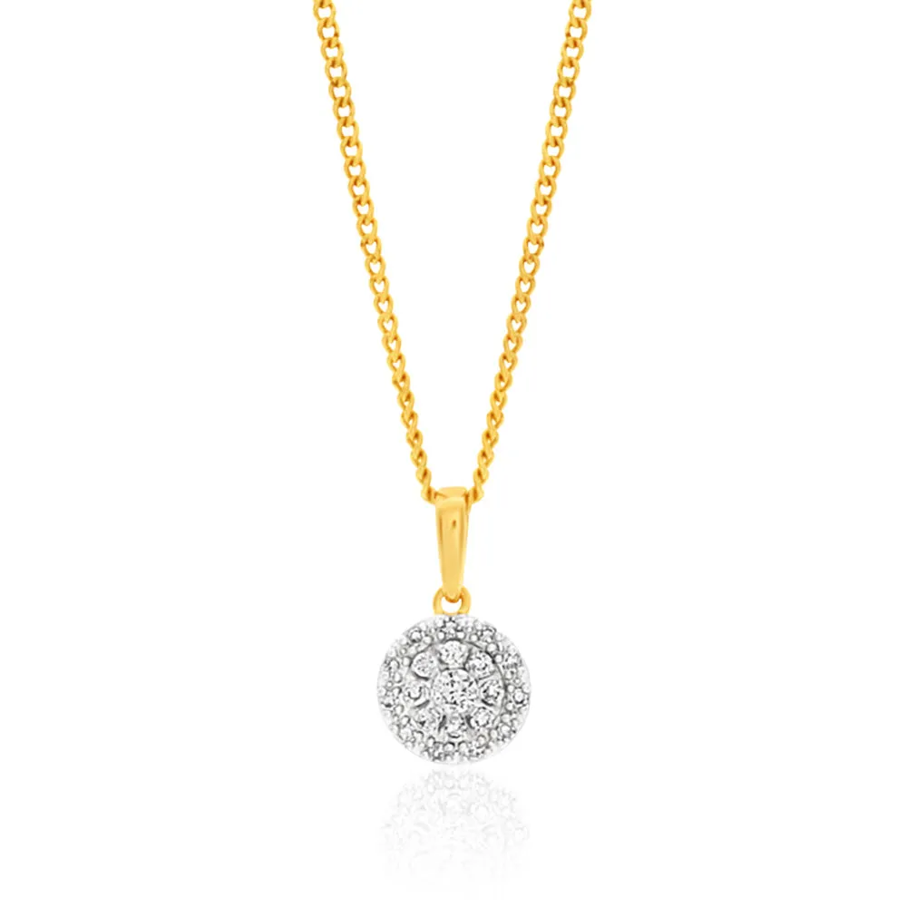 9ct Yellow Gold Diamond Pendant Set with 1/5 Carat of 20 Brilliant Diamonds