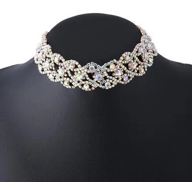 AB Rhinestone chokers Necklace 2017 statement necklace women Maxi Chocker Chunky Necklace Collier bride Trendy Jewellery