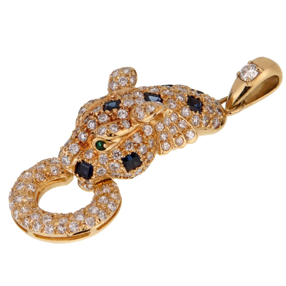 Adler Panther Diamond Sapphire 18k Yellow Gold Pendant