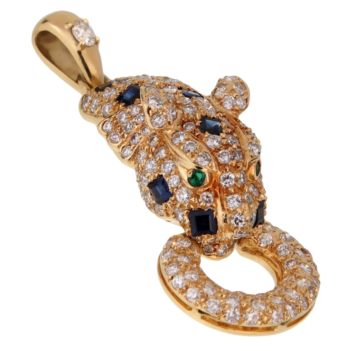 Adler Panther Diamond Sapphire 18k Yellow Gold Pendant