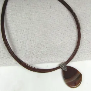 Agate Pendant Necklace with Multi-strand Brown Twisted Neck Wire