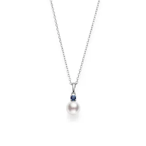 Akoya Cultured Single Pearl Pendant with Sapphire in 18K White Gold