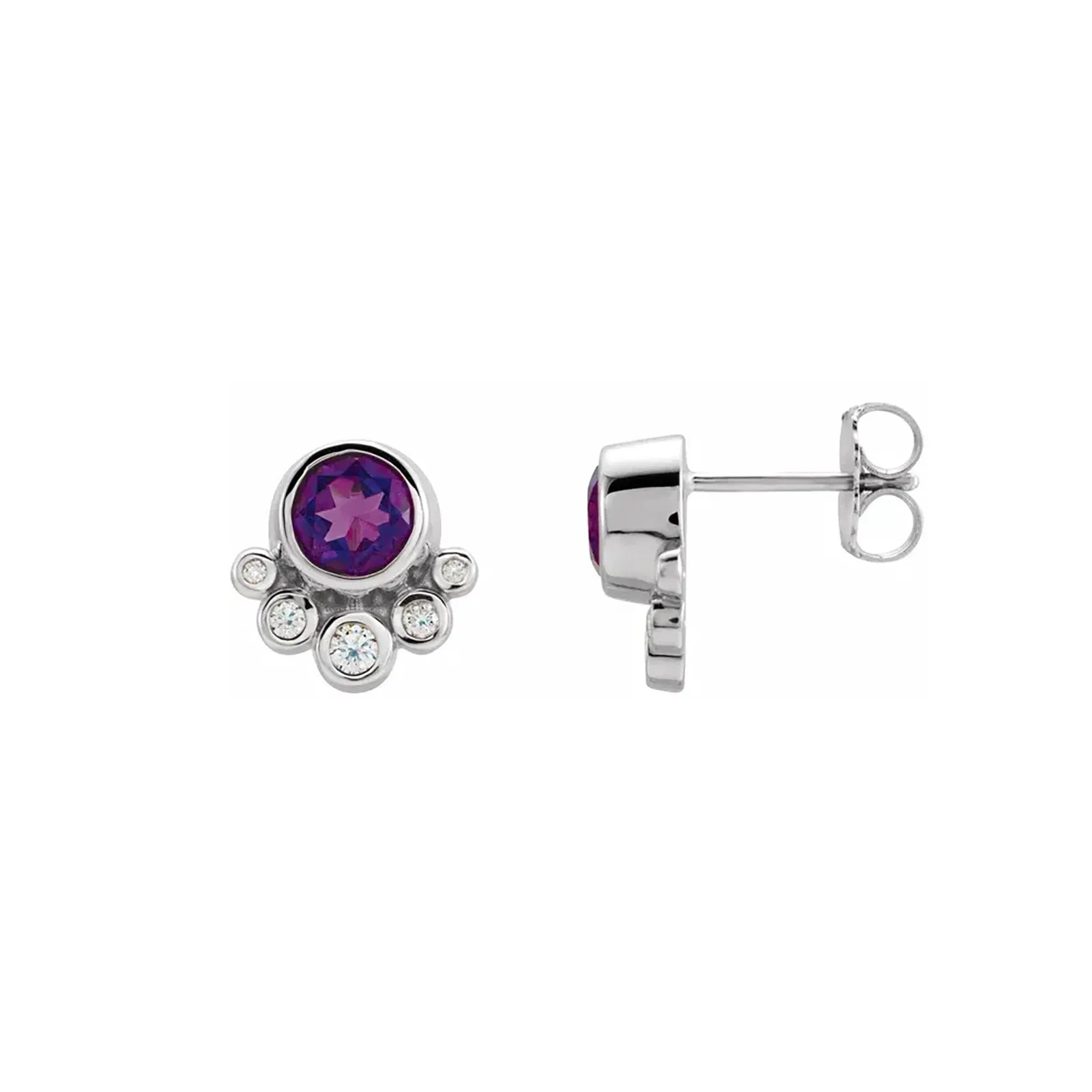 Amethyst & Diamond Bezel Stud Earrings