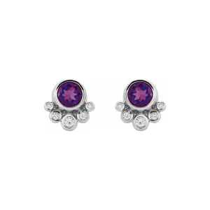 Amethyst & Diamond Bezel Stud Earrings