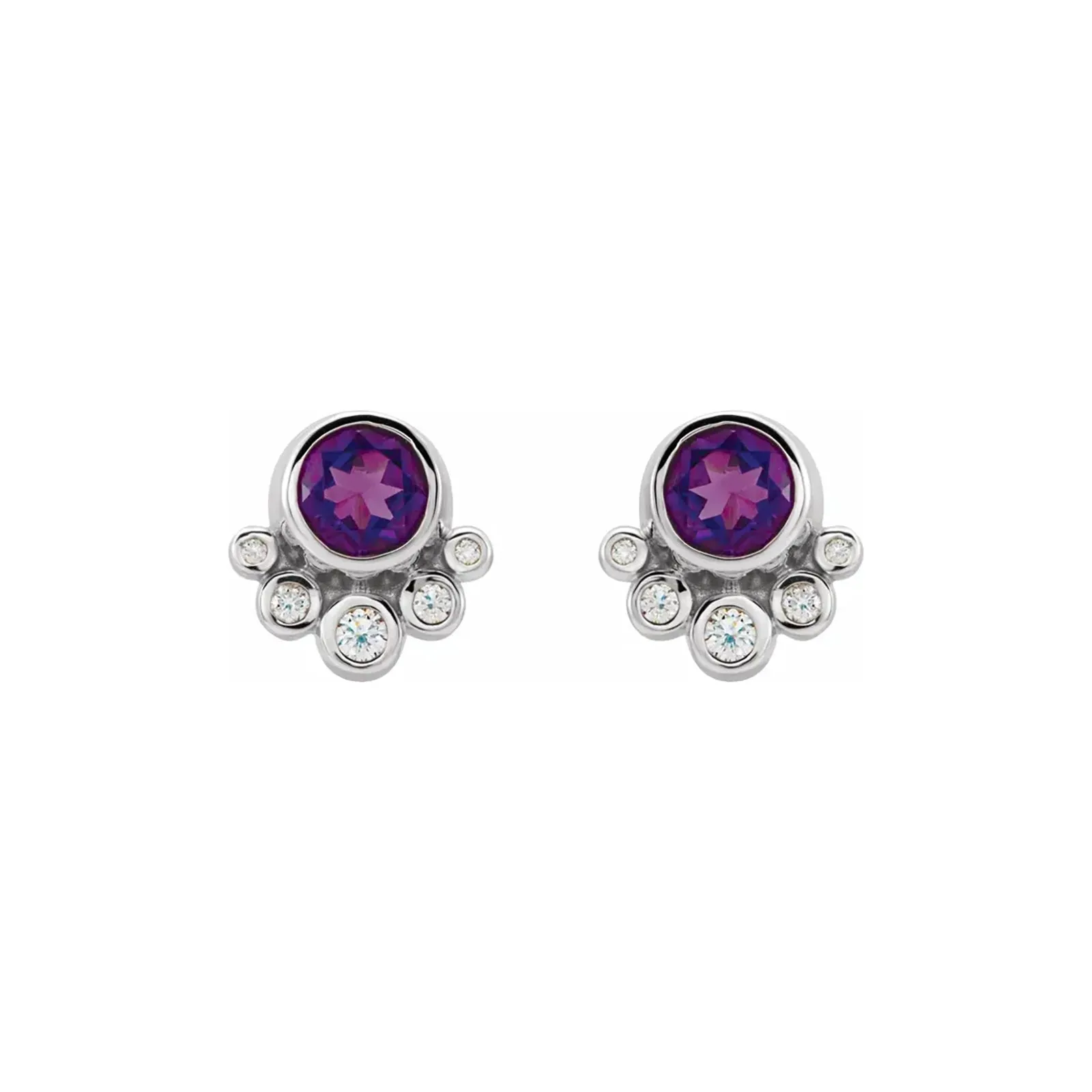 Amethyst & Diamond Bezel Stud Earrings