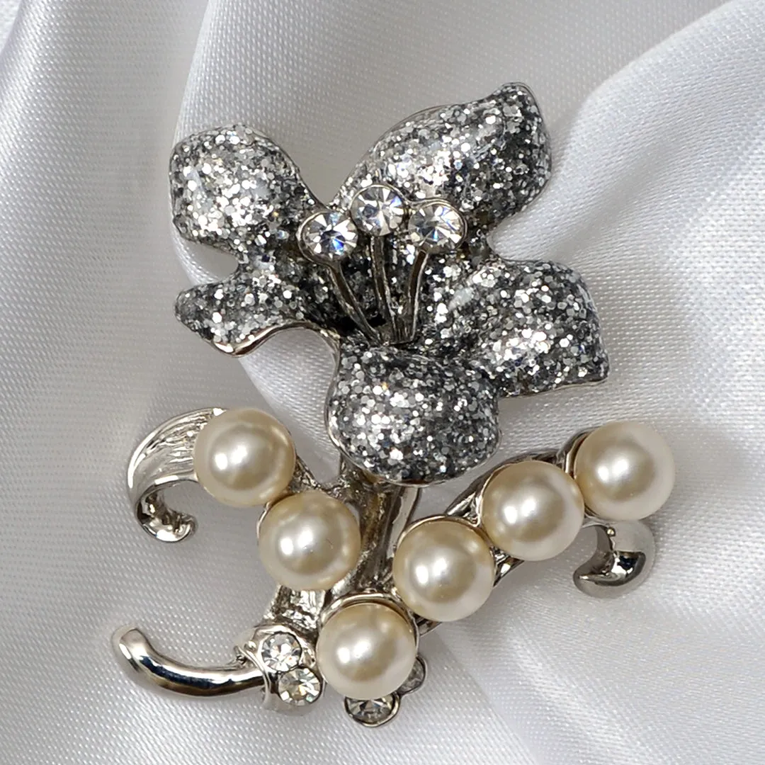 An Enchanting Diamond and Pearl Floral Brooch