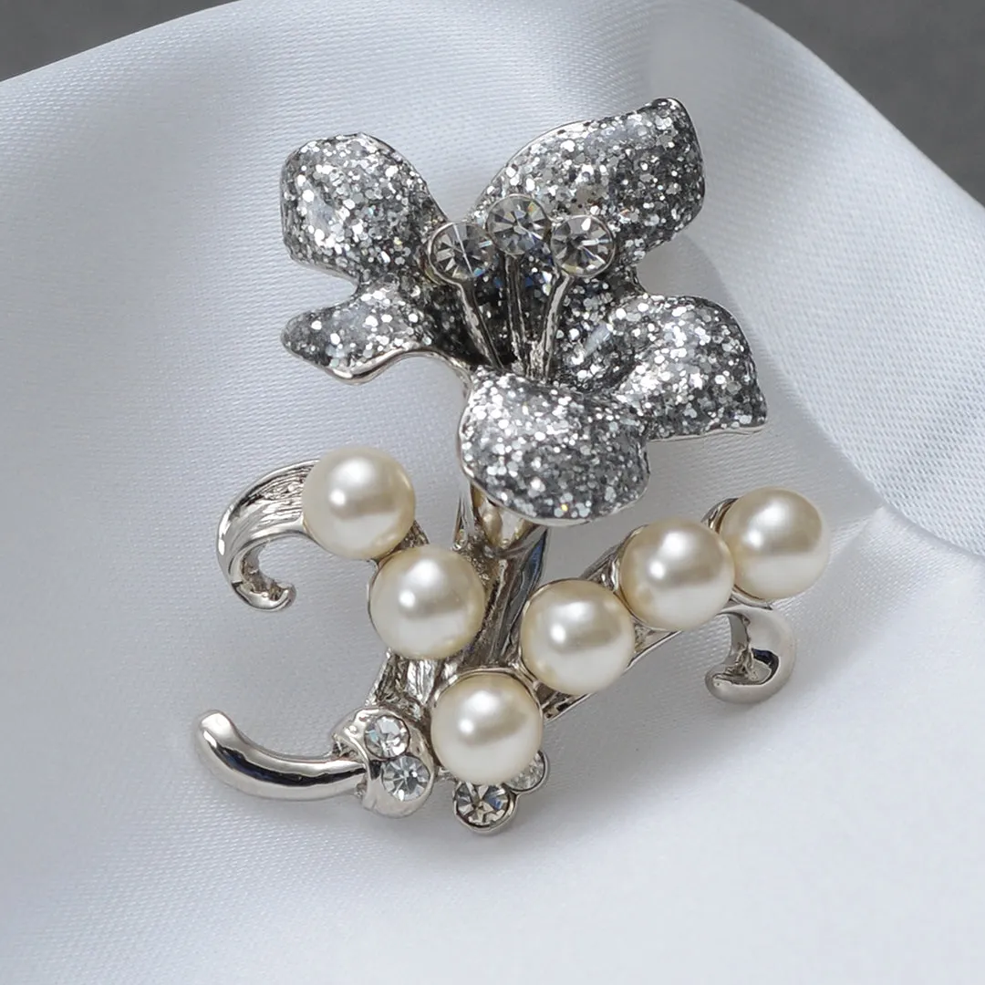 An Enchanting Diamond and Pearl Floral Brooch